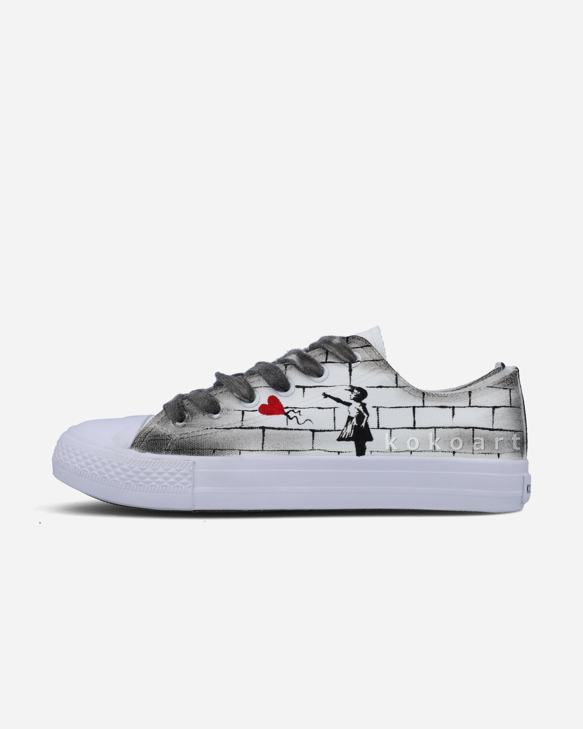 Girl with Balloon and Flower Thrower Hand Painted Shoes