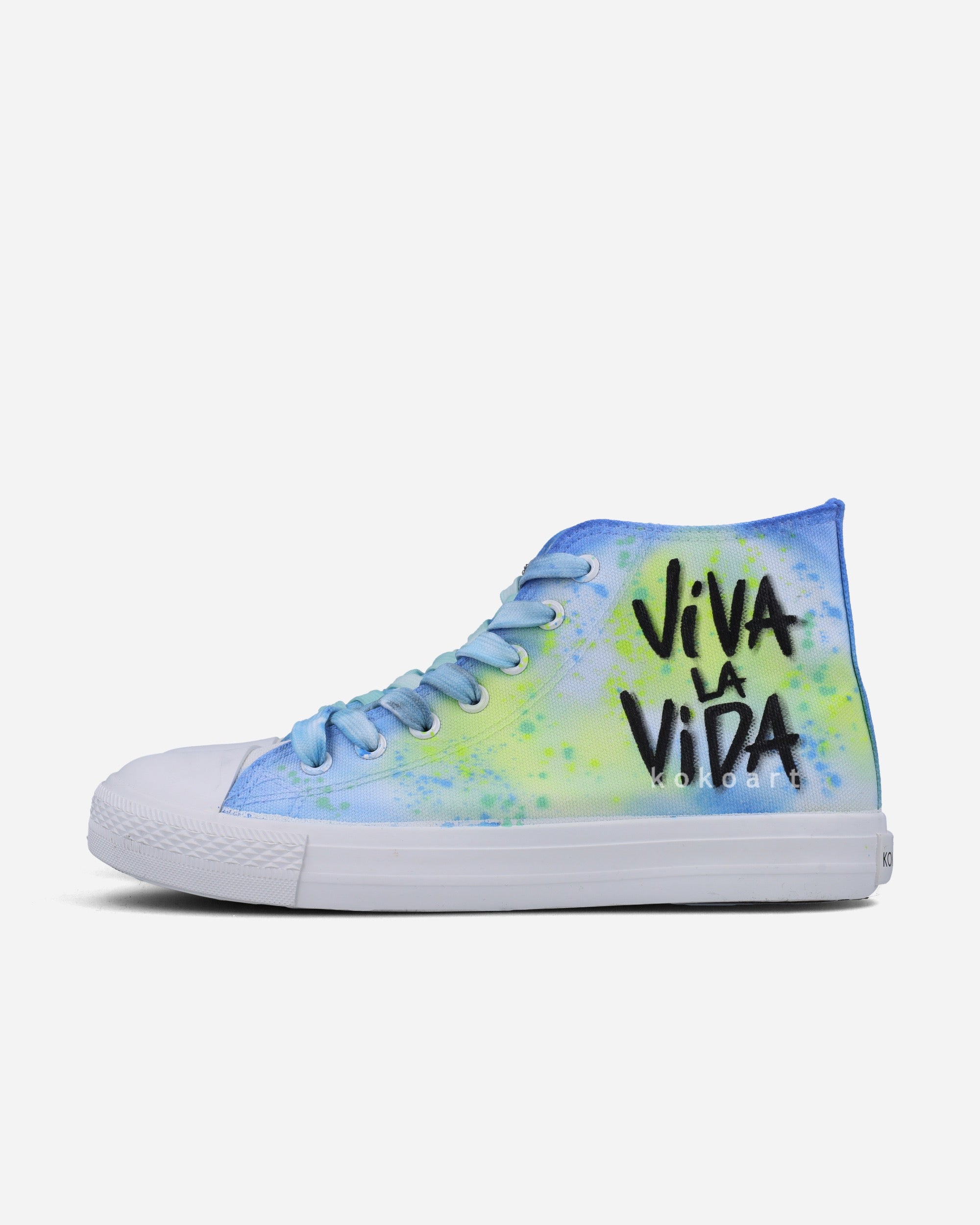 Frida Kahlo Sketchy Portrait Green Blue Viva la Vida Hand Painted Shoes
