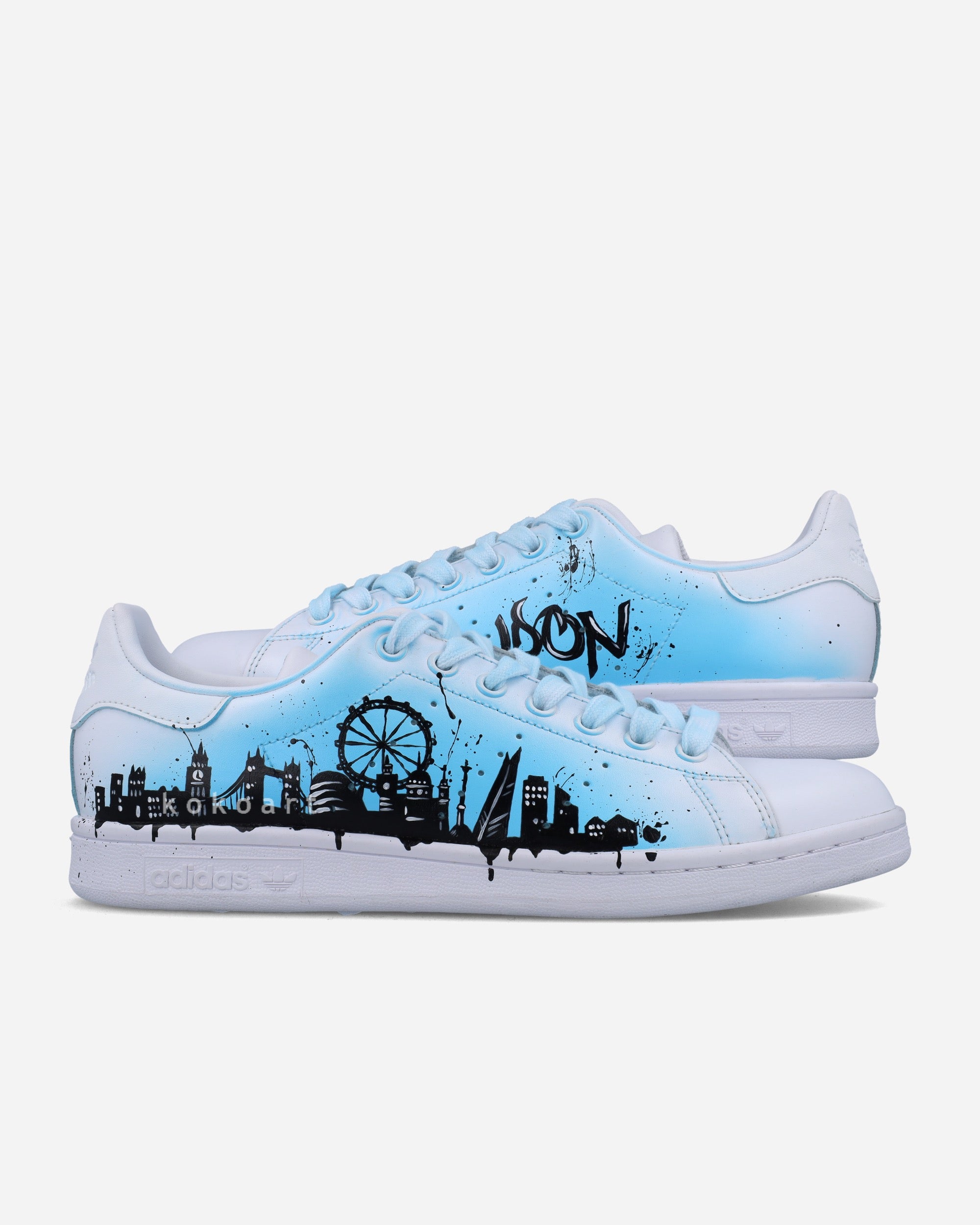 Stan Smith Hand Painted London Skyline Light Blue Watercolour