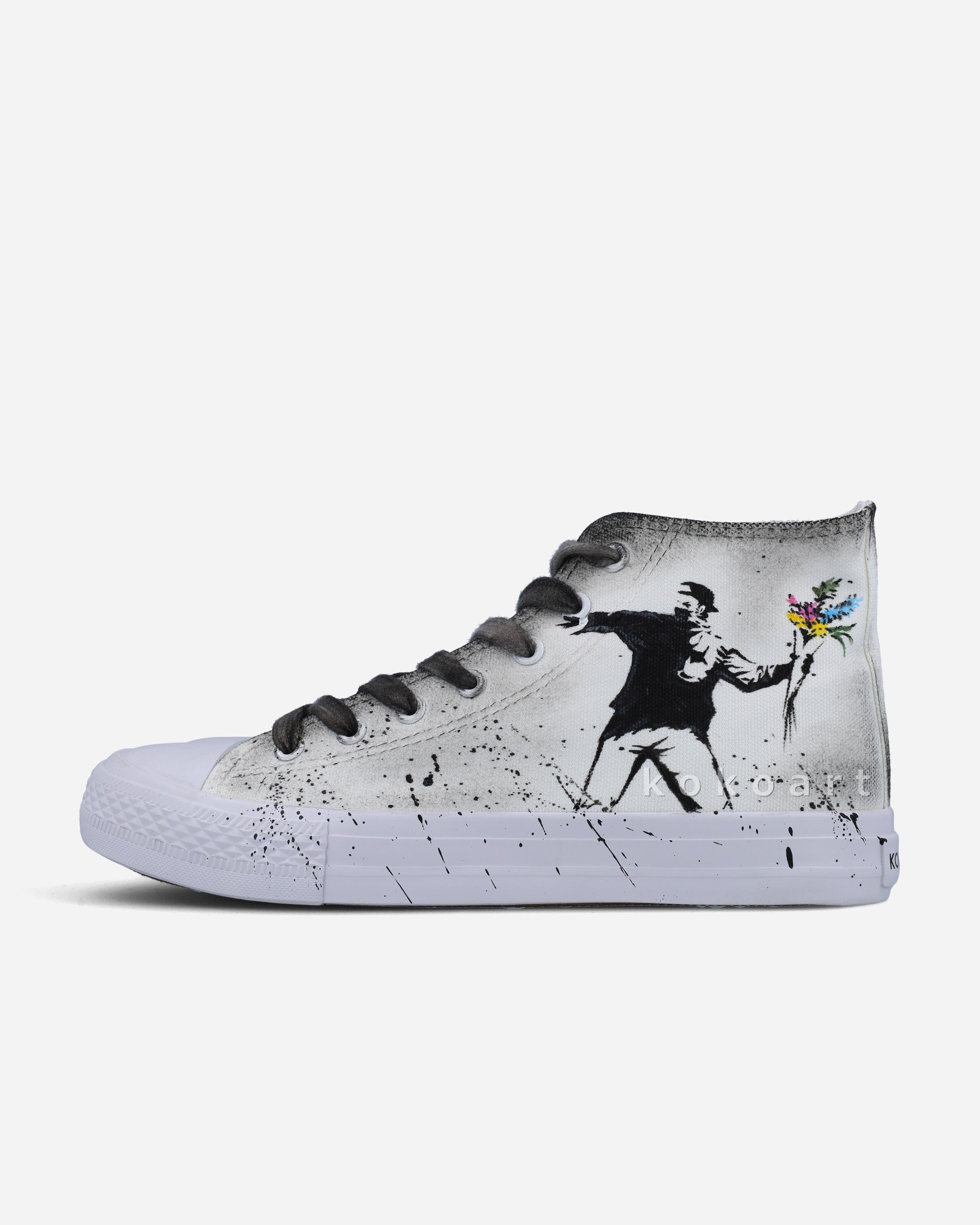 Graffiti Girl with Balloon and Flower Thrower Hand Painted Shoes
