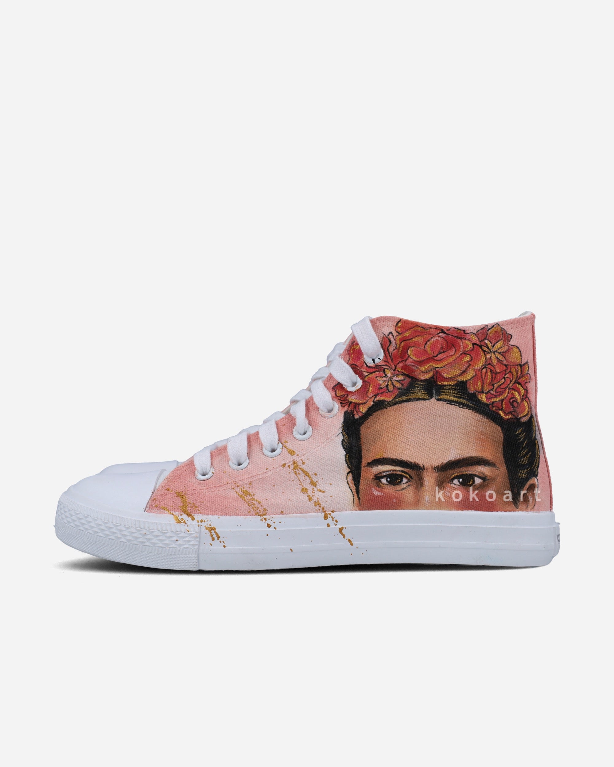 Frida Kahlo Peach Floral Hand Painted Shoes
