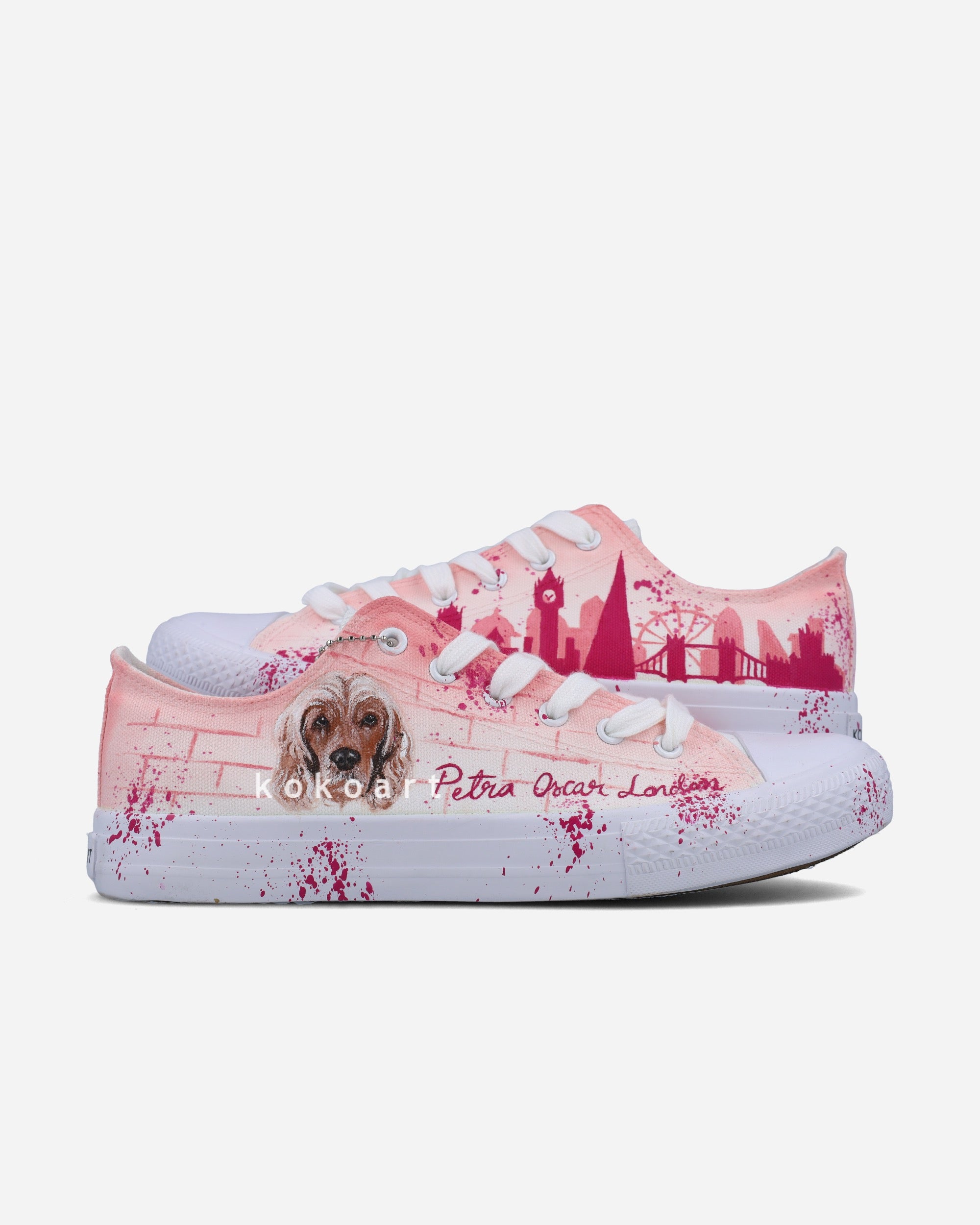 London Skyline and Customisable Pet Portrait Hand Painted Shoes