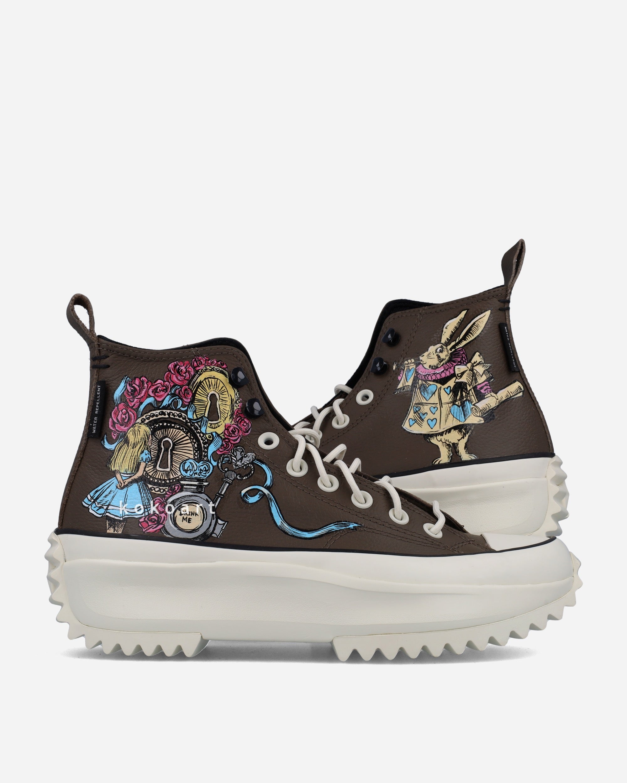 All Star Leather Platforms Hand Painted Alice in Wonderland
