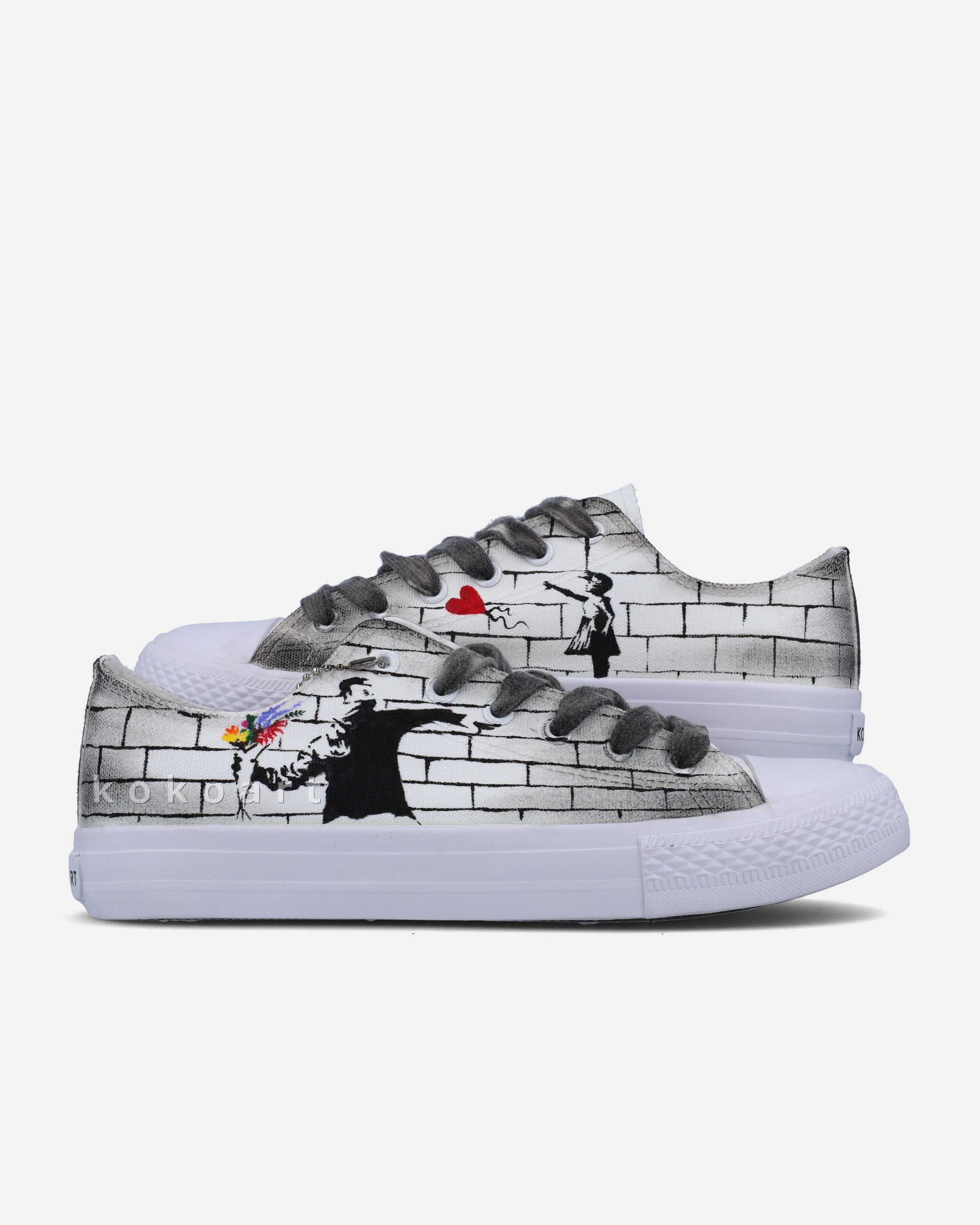 Girl with Balloon and Flower Thrower Hand Painted Shoes