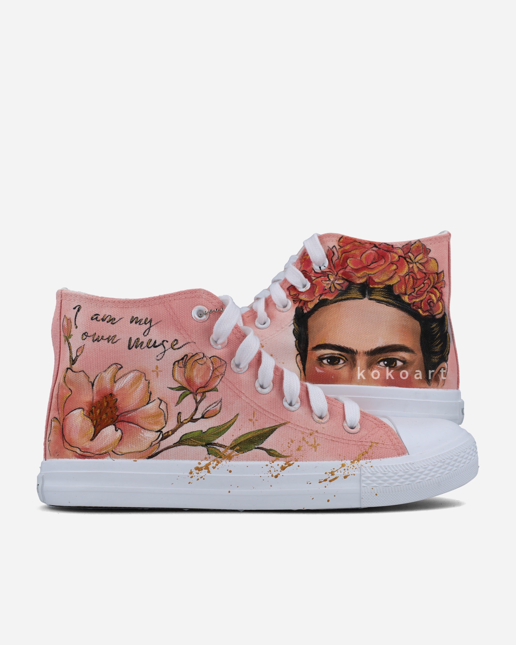Frida Kahlo Peach Floral Hand Painted Shoes