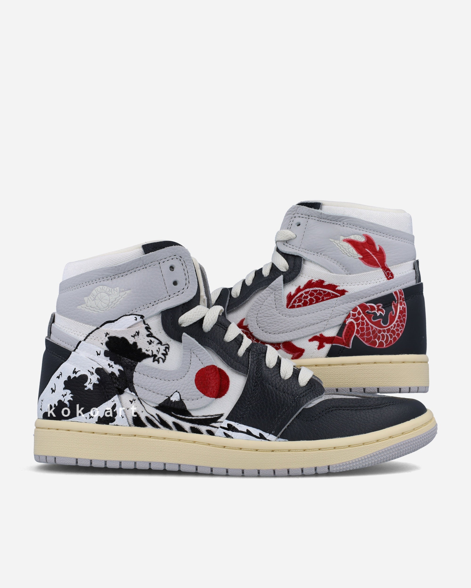 Air Jordan Hand Painted Red Dragon and Wave