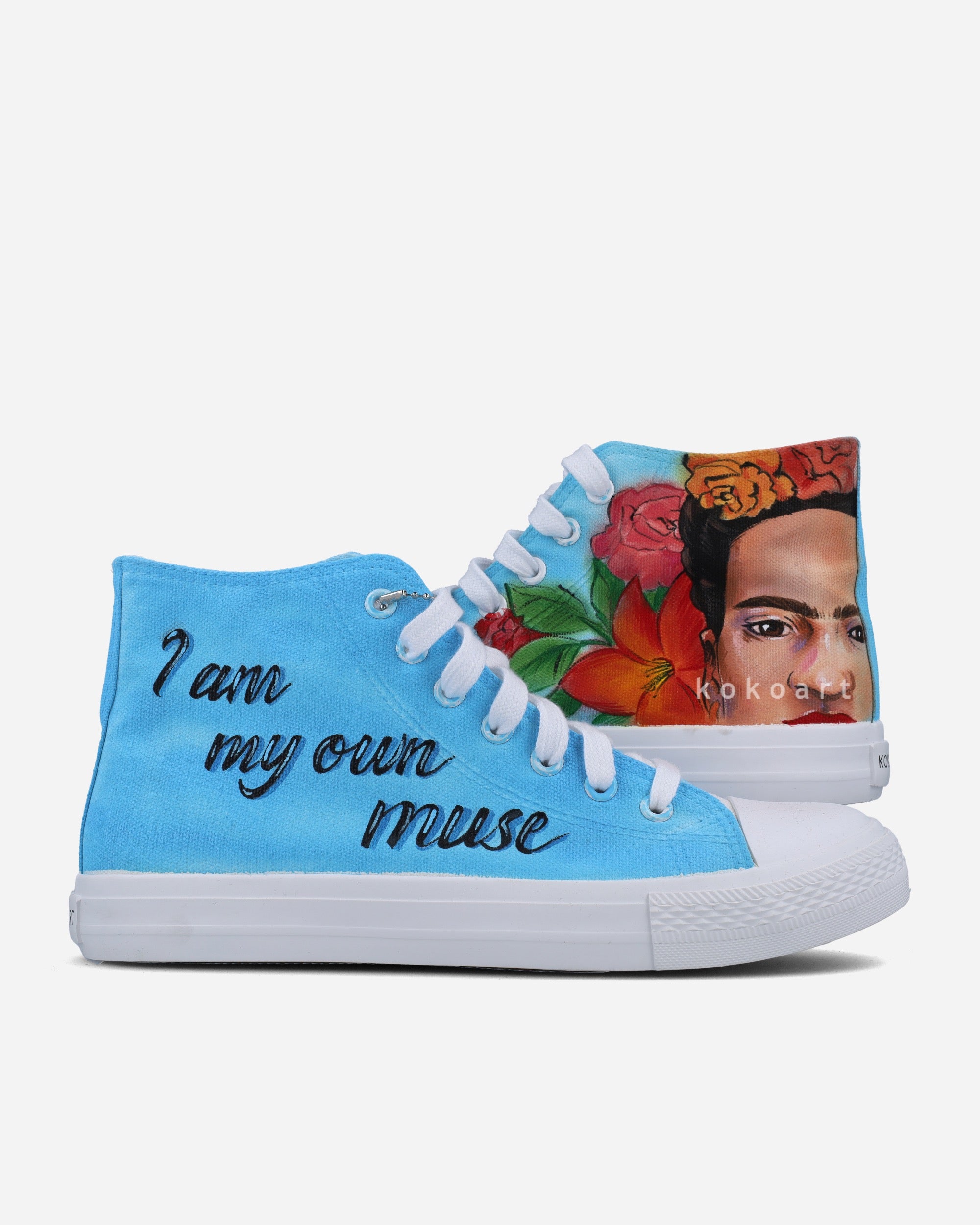 Frida Kahlo Blue Floral Hand Painted Shoes