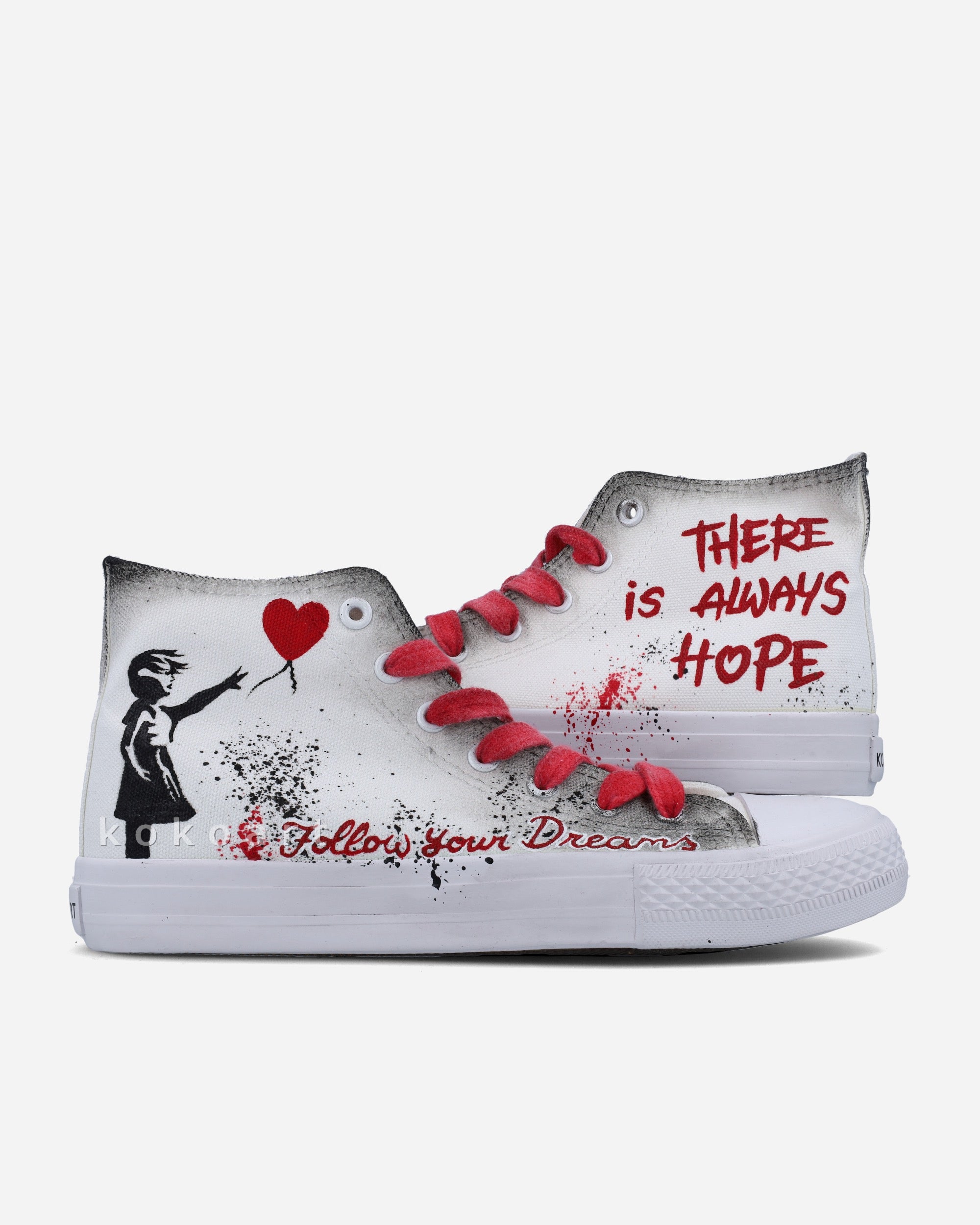 Girl with Balloon Hand Painted Shoes
