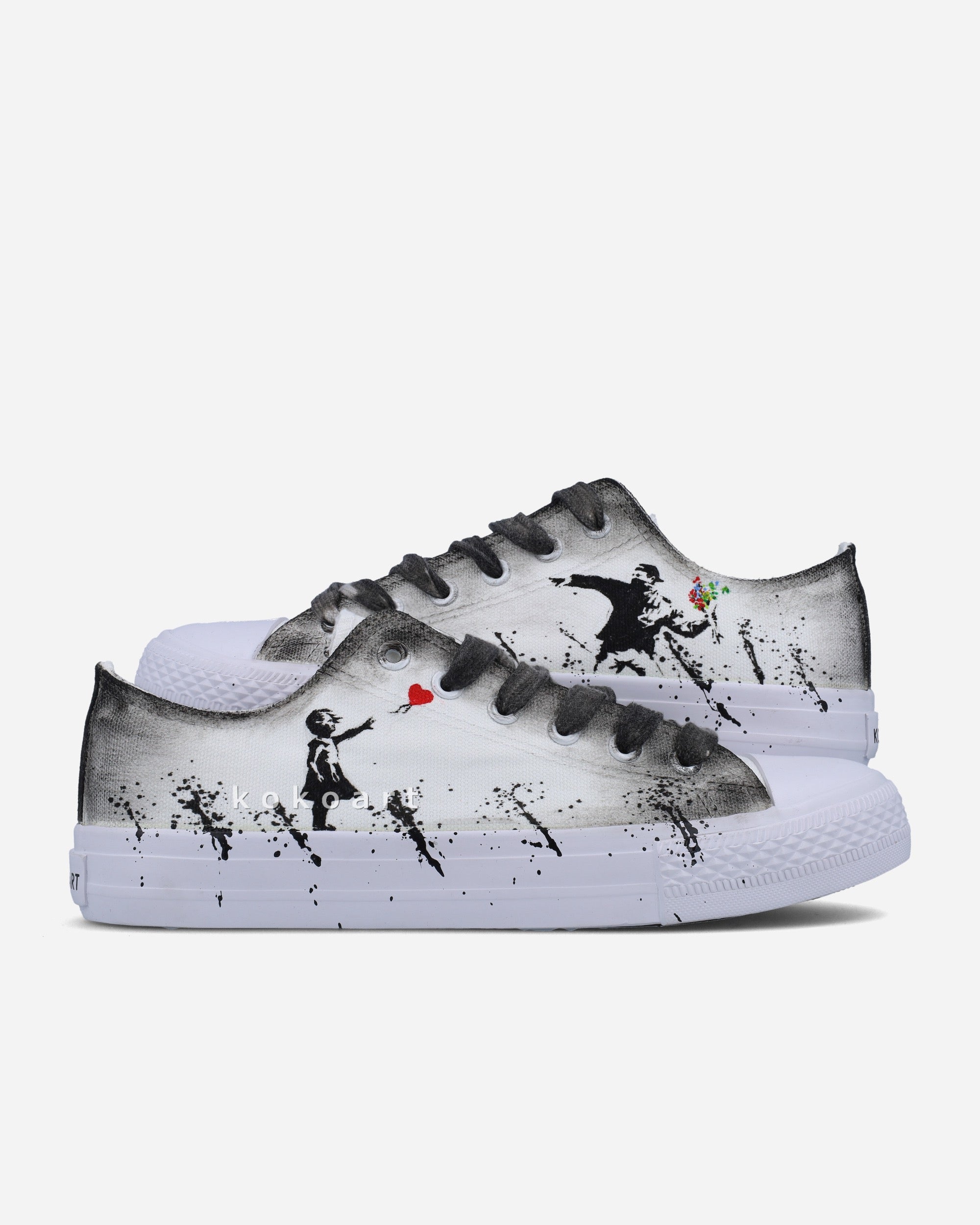 Graffiti Girl with Balloon and Flower Thrower Hand Painted Shoes