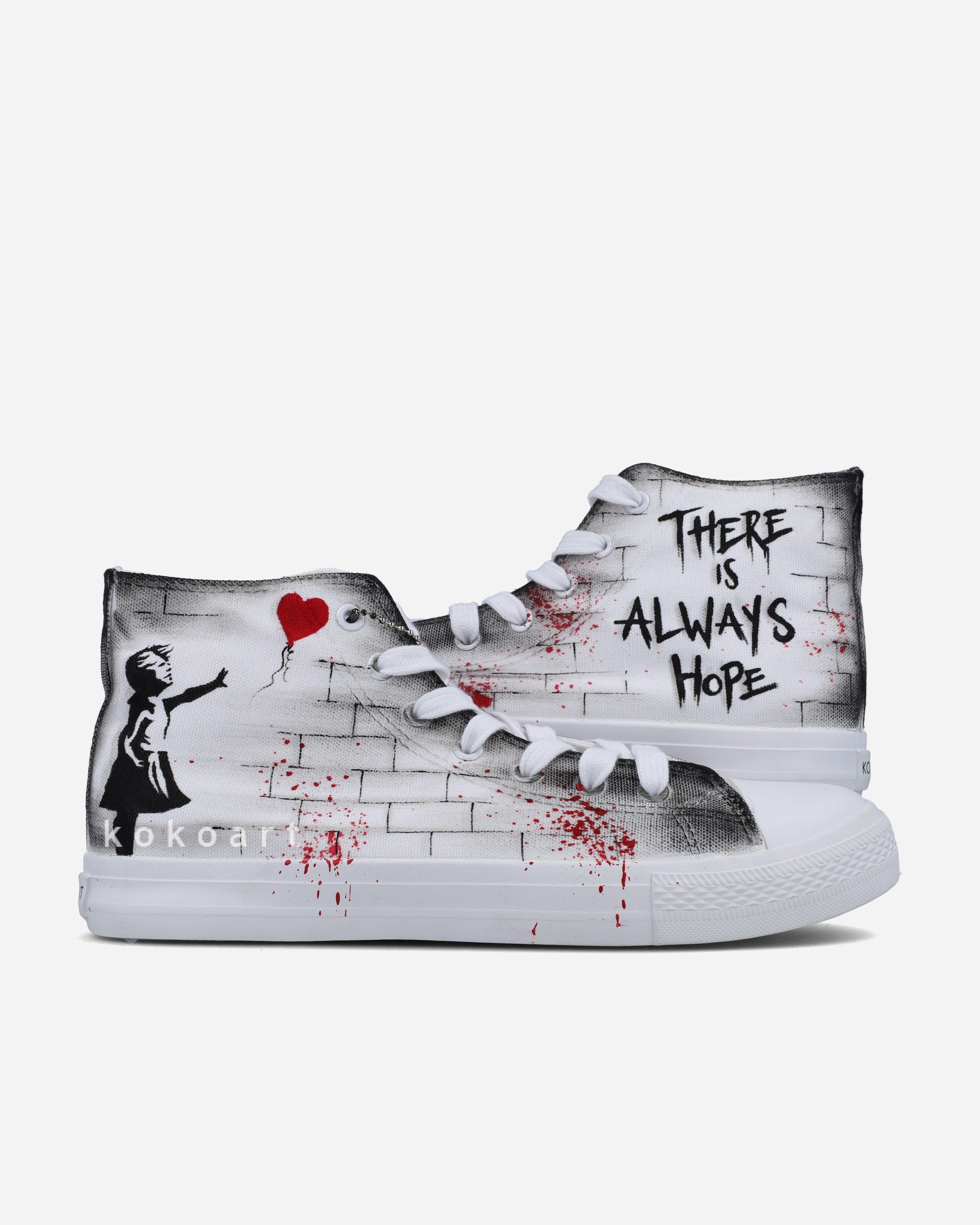 Girl with Balloon There is Always Hope Hand Painted Shoes