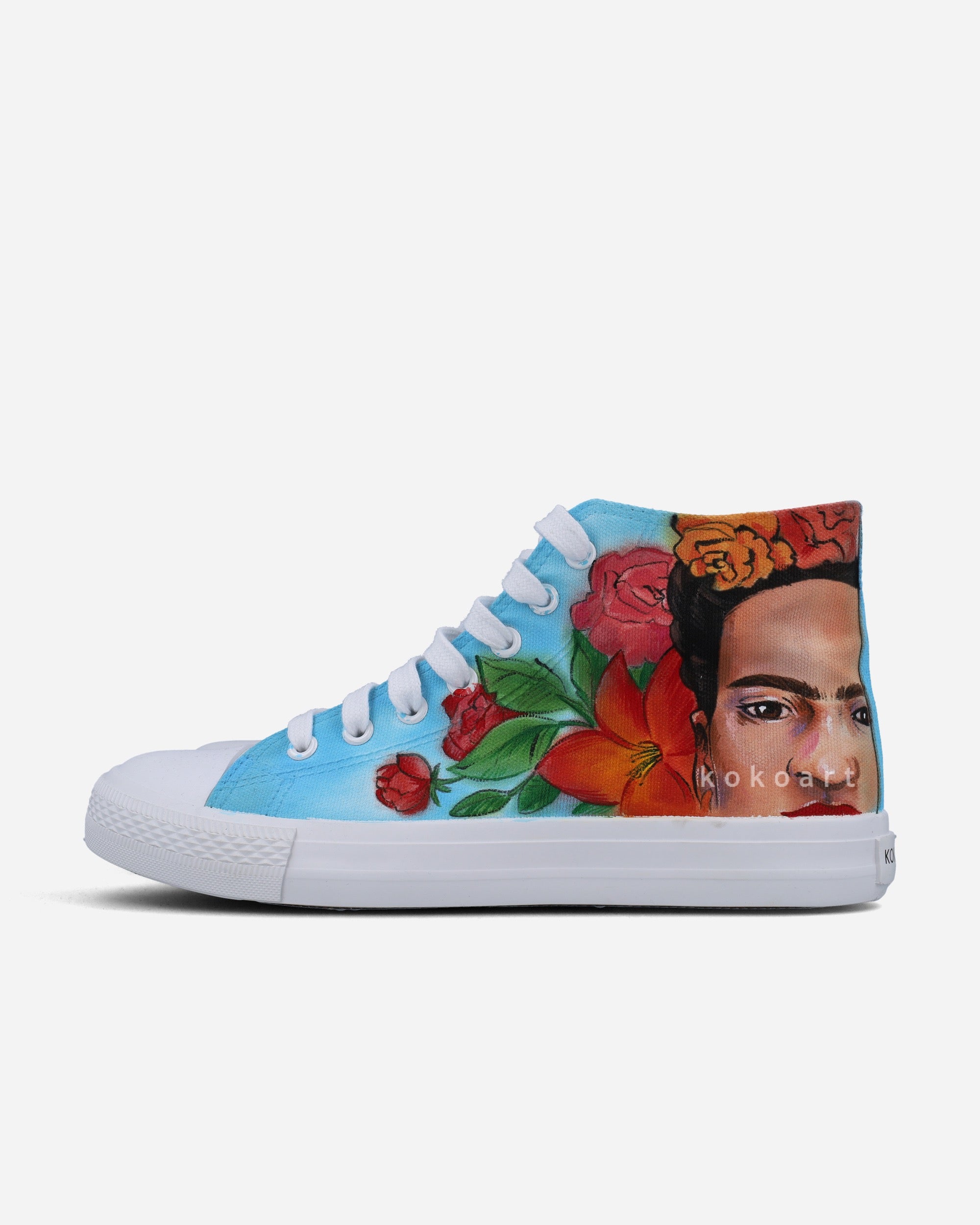 Frida Kahlo Blue Floral Hand Painted Shoes