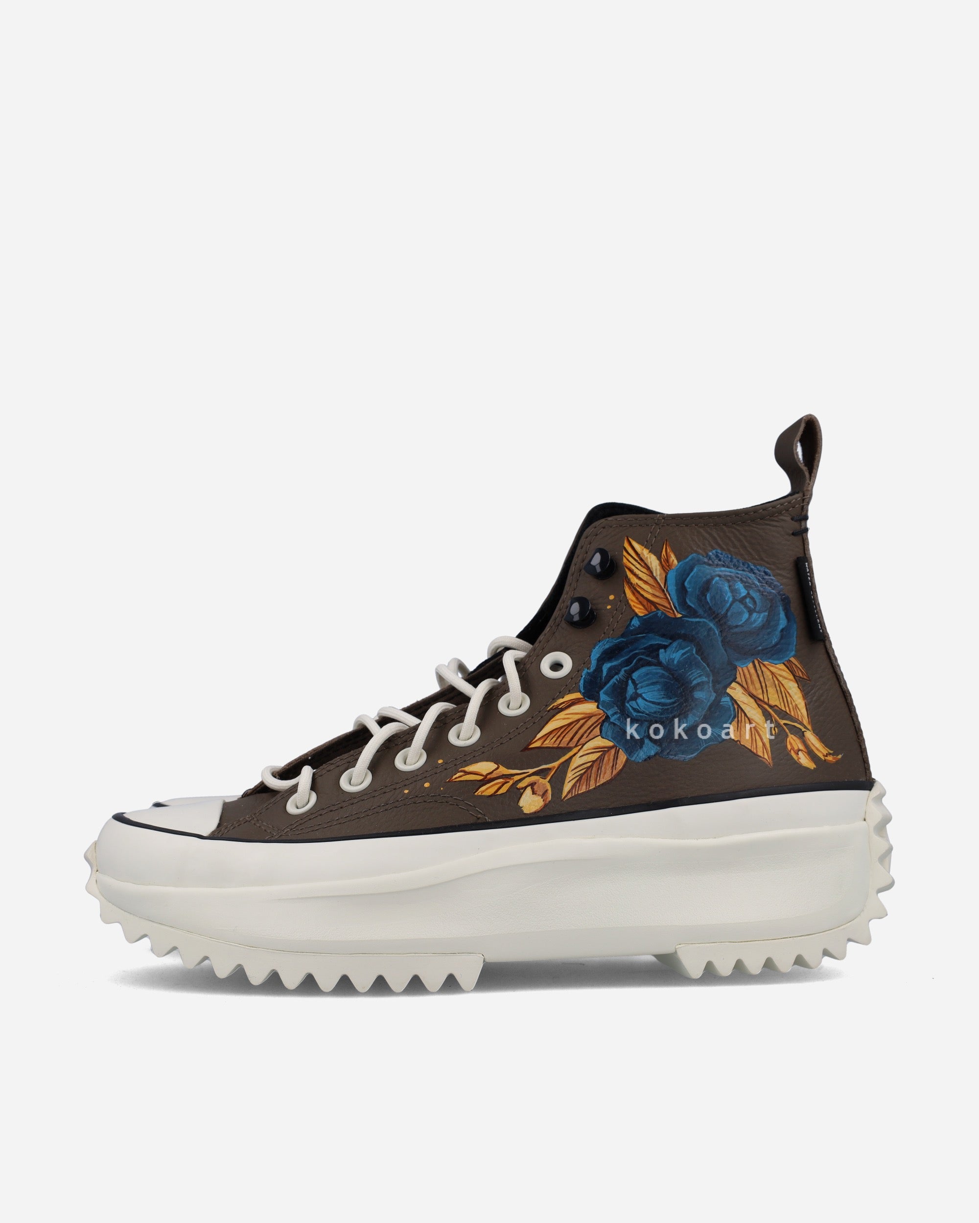 All Star Leather Platforms Hand Painted Skulls and Roses