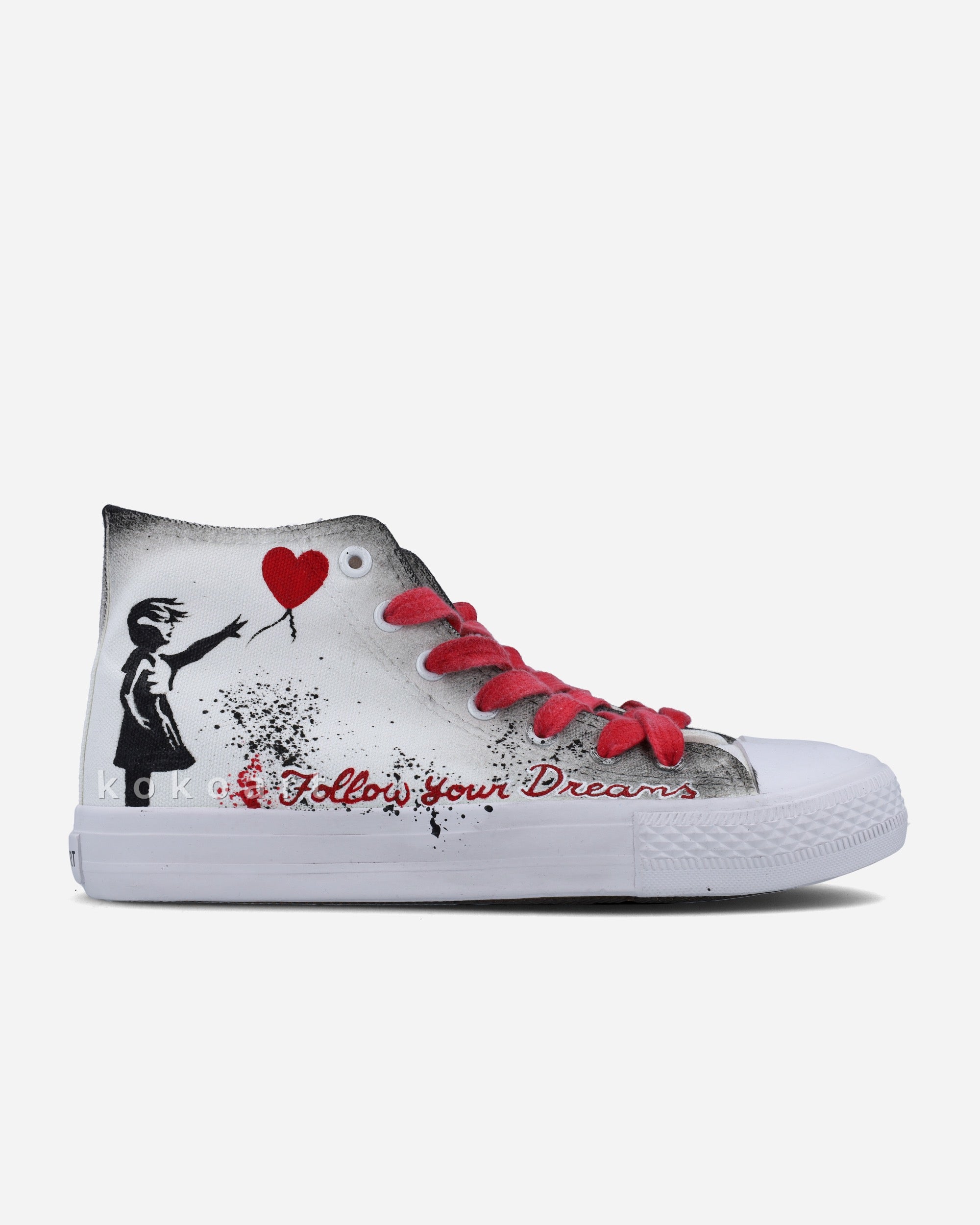 Girl with Balloon Hand Painted Shoes