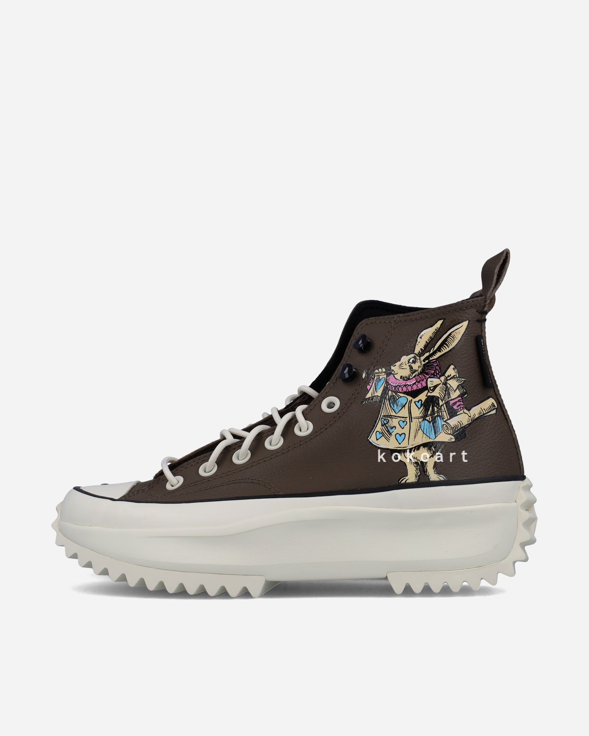 All Star Leather Platforms Hand Painted Alice in Wonderland