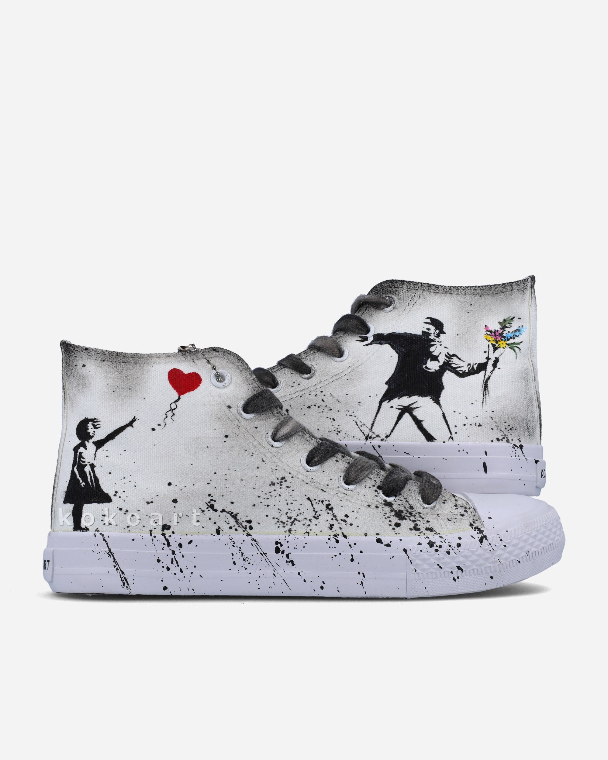 Banksy Girl with Balloon and Flower Thrower Hand Painted Shoes