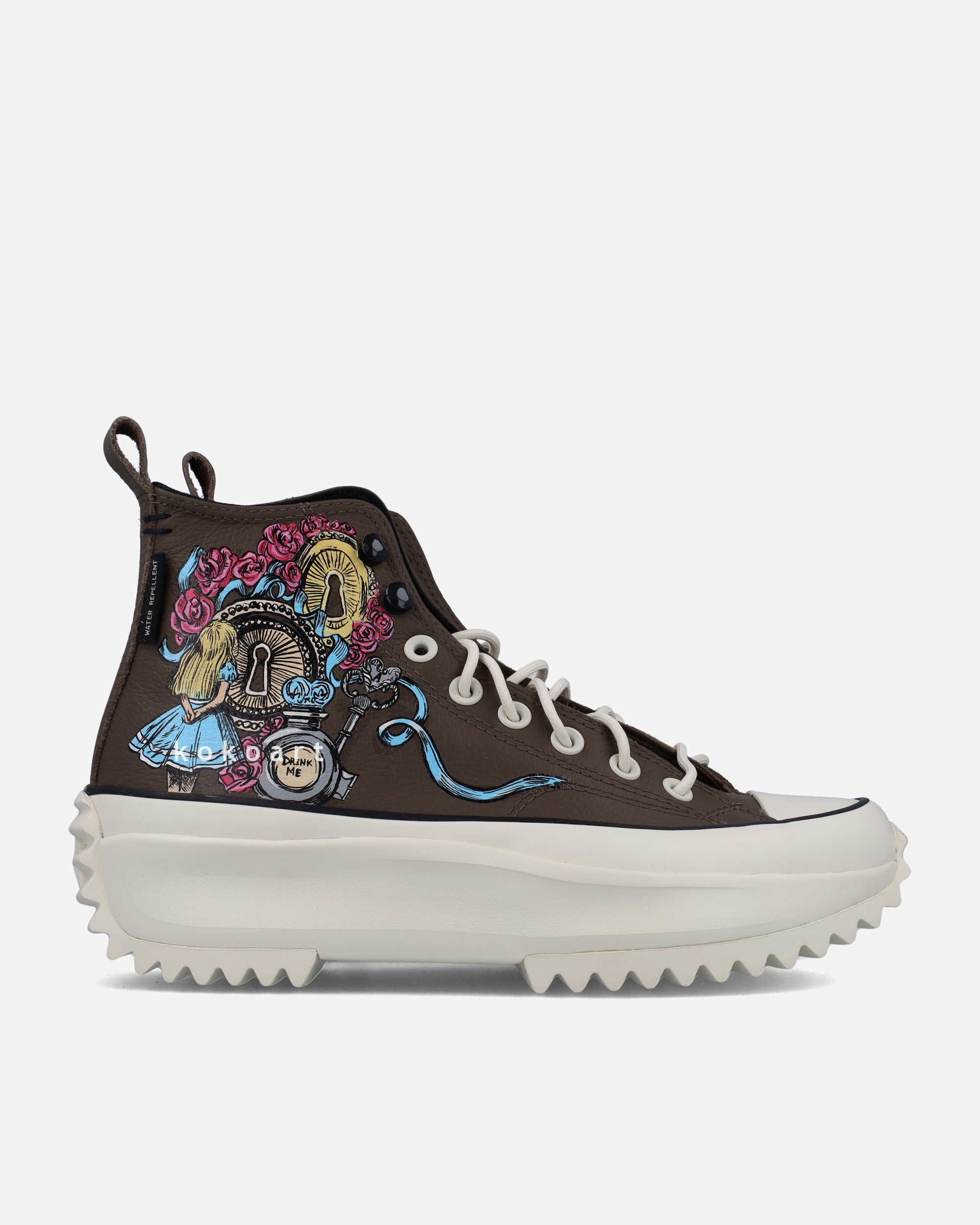 All Star Leather Platforms Hand Painted Alice in Wonderland