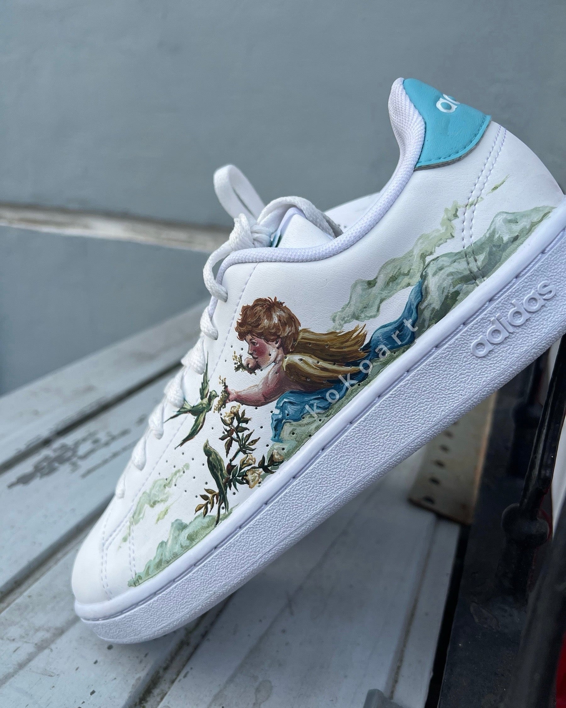 Adidas Hand Painted Cherub with Flowers