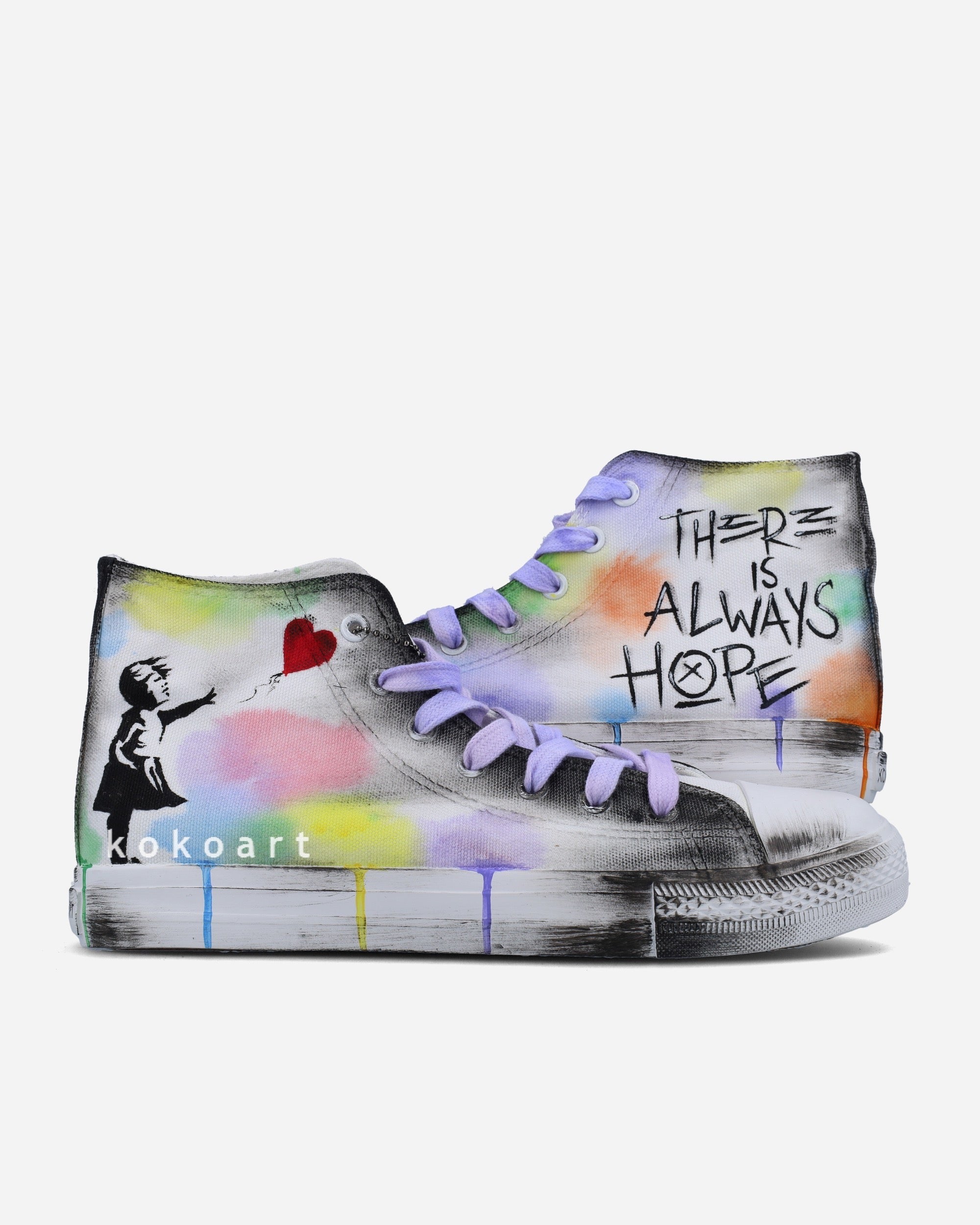 Graffiti There is Always Hope Watercolour Hand Painted Shoes