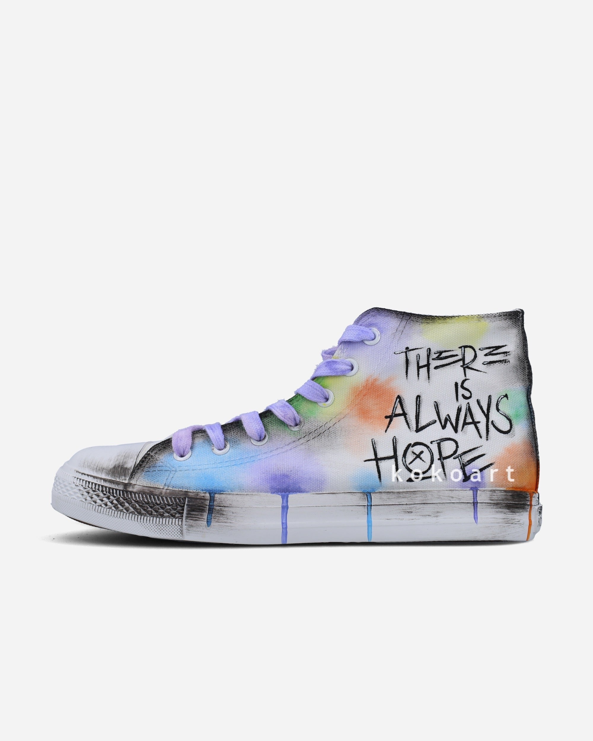 Graffiti There is Always Hope Watercolour Hand Painted Shoes