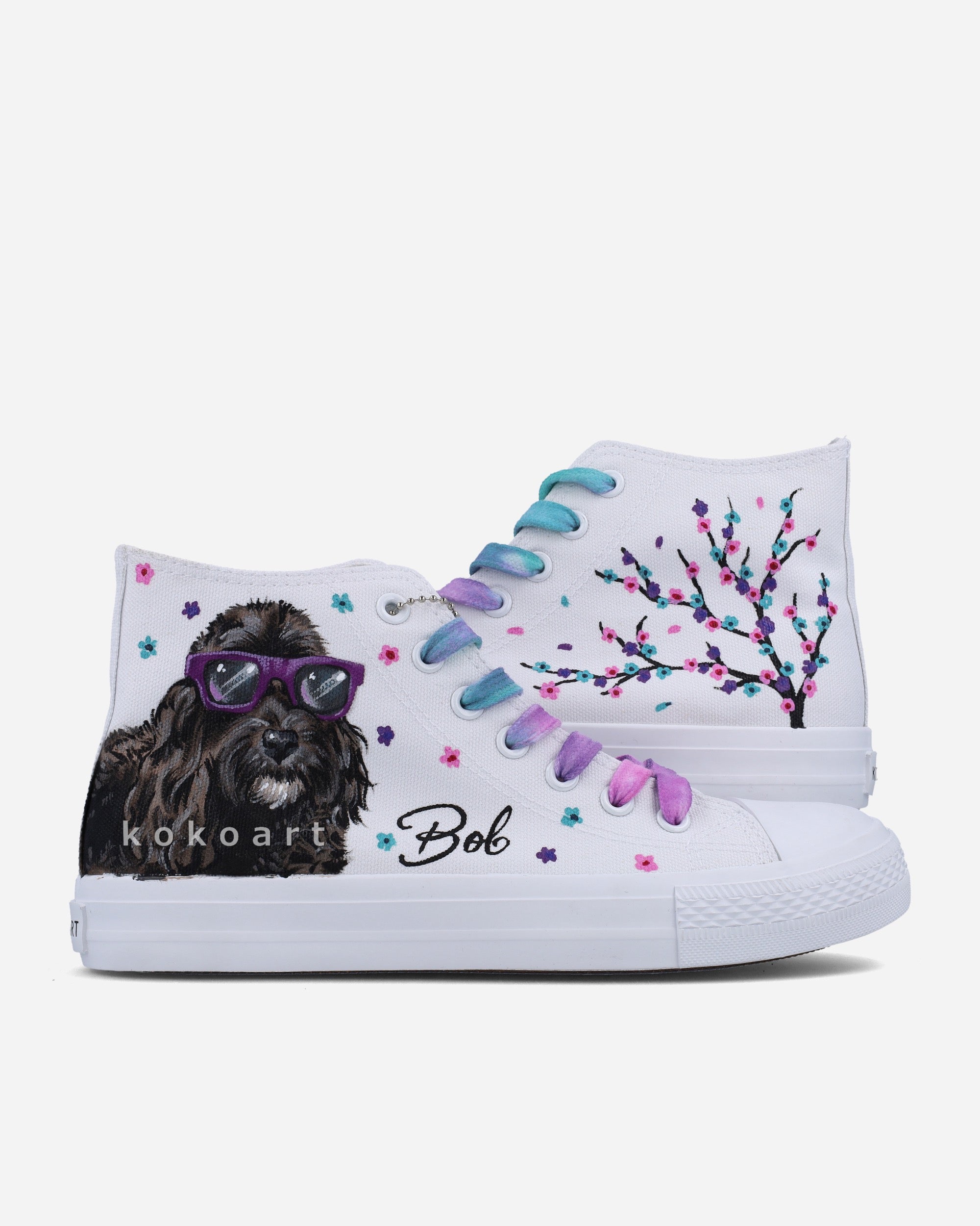 Pet Portrait with Blossom Hand Painted Shoes