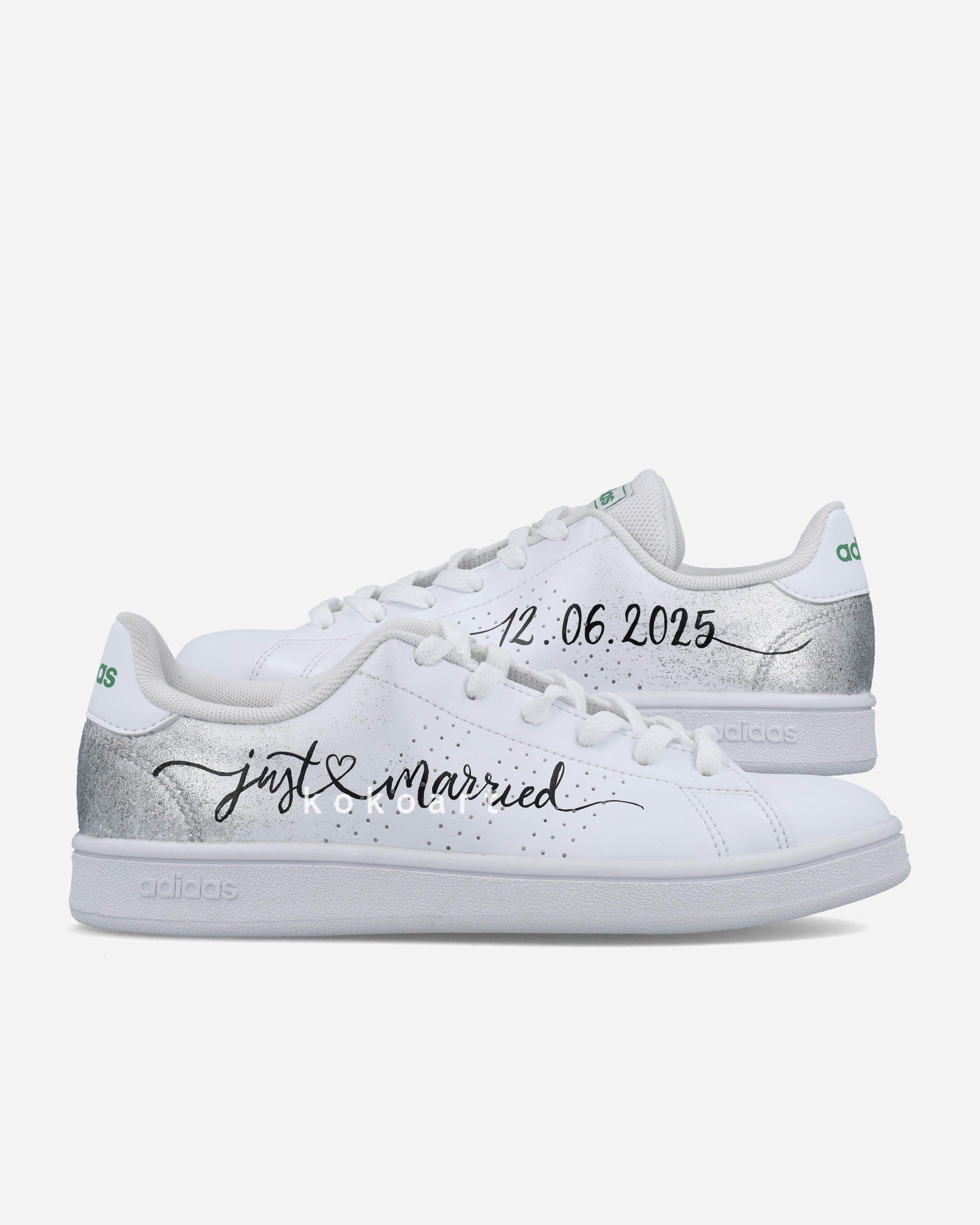 Adidas Advantage Hand Painted Just Married Silver