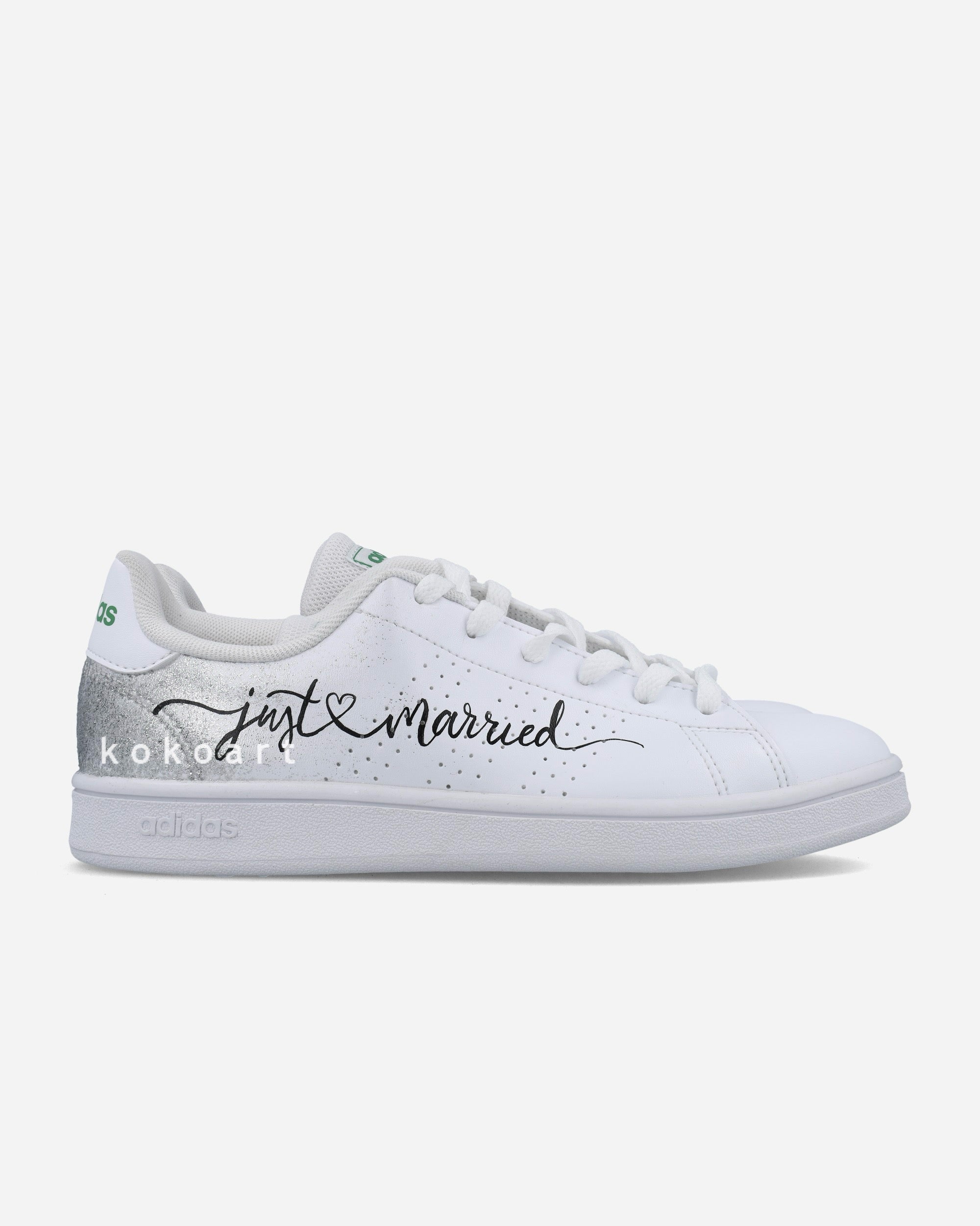 Adidas Advantage Hand Painted Just Married Silver