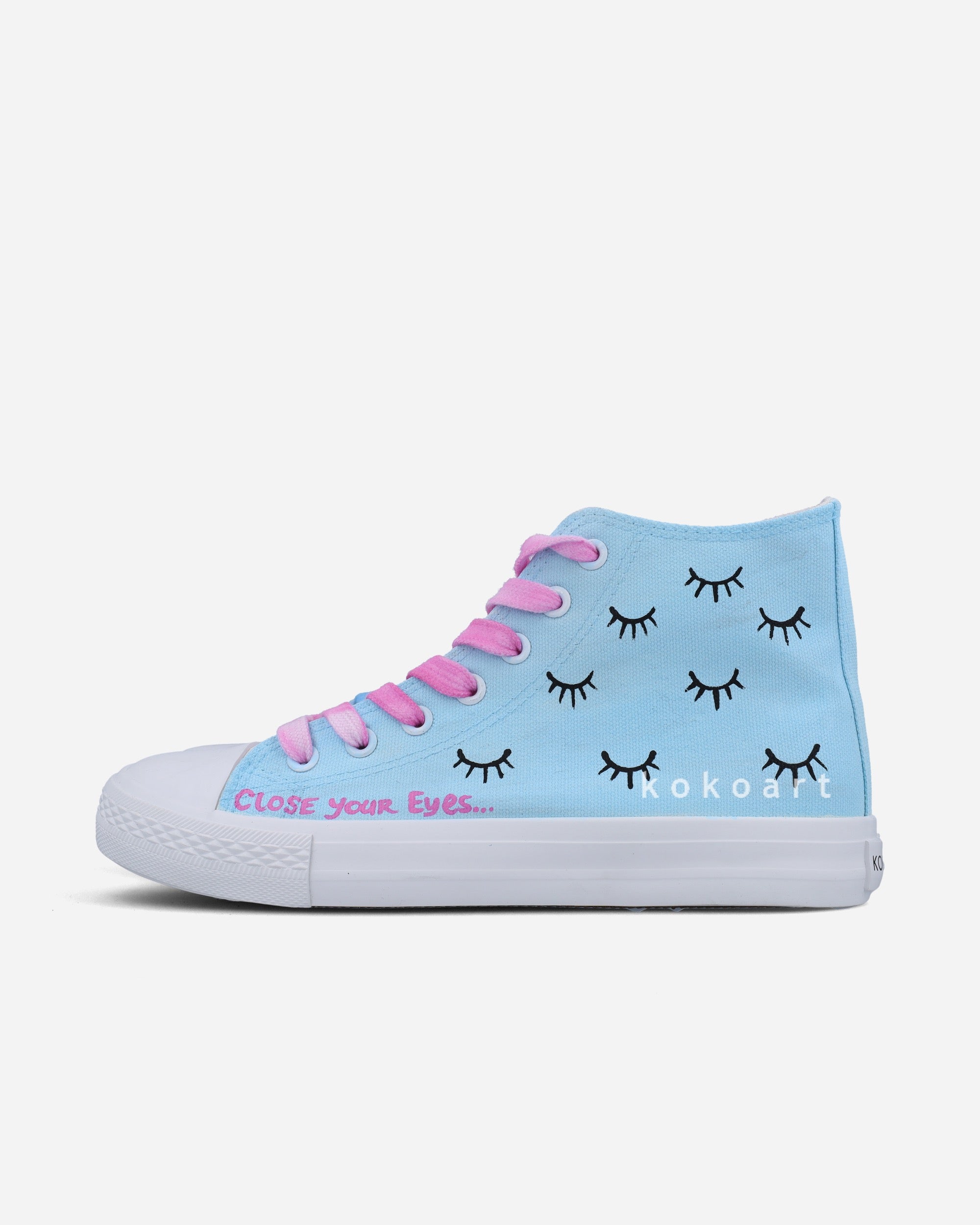 Pink Light Blue Close your Eyes Hand Painted Shoes