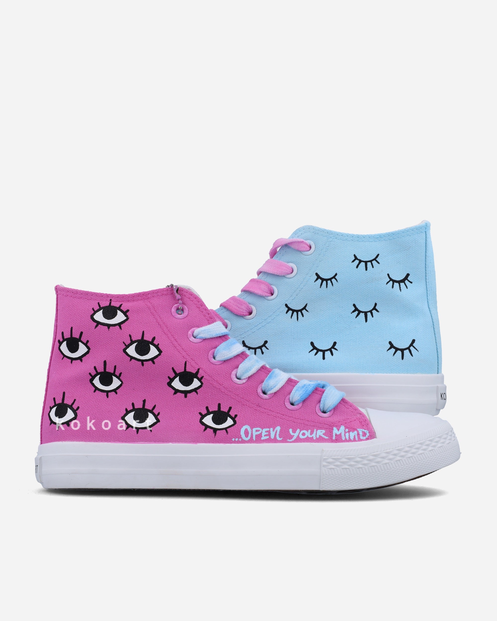 Pink Light Blue Close your Eyes Hand Painted Shoes