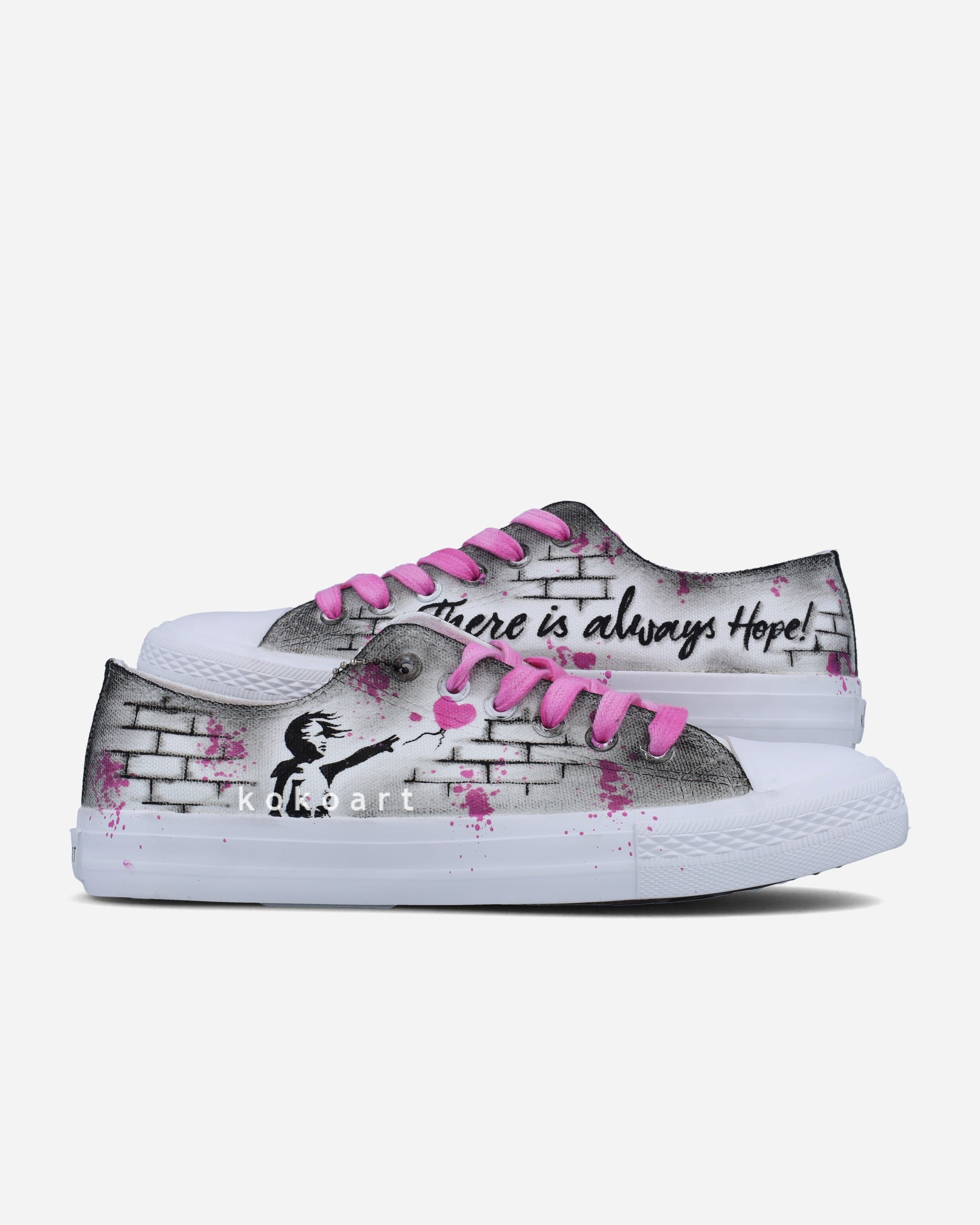 Pink Girl with Balloon Hand Painted Shoes