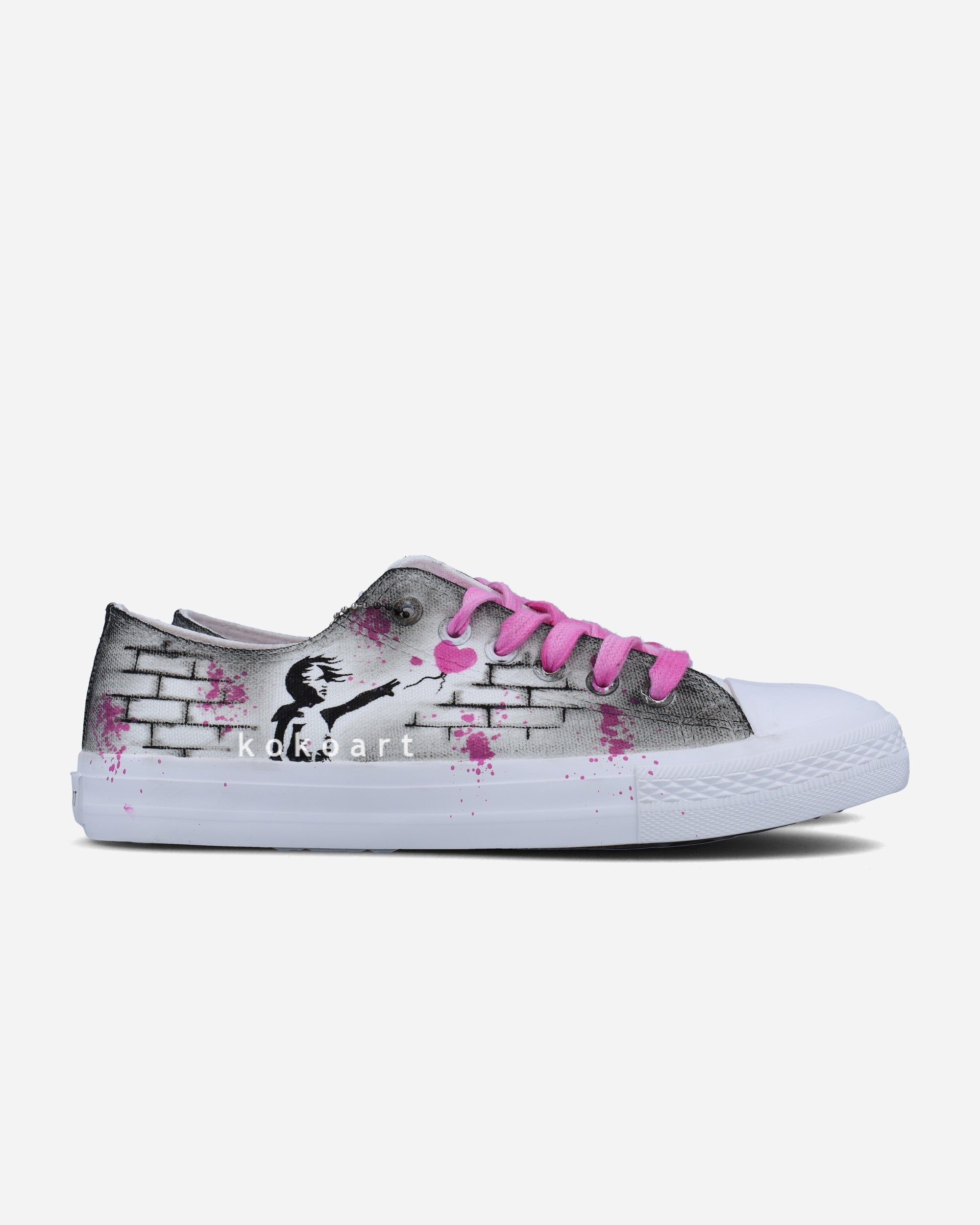 Pink Girl with Balloon Hand Painted Shoes