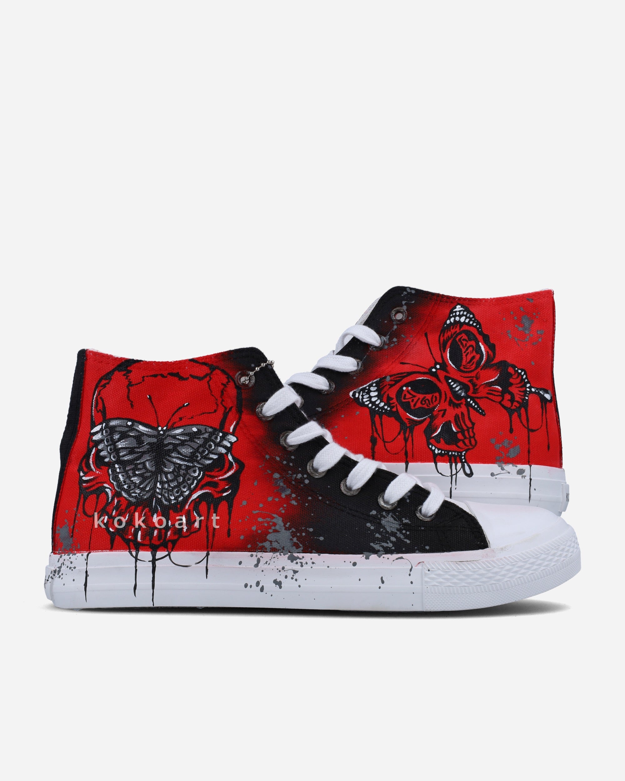 Black and Red Skull and Butterfly Hand Painted Shoes