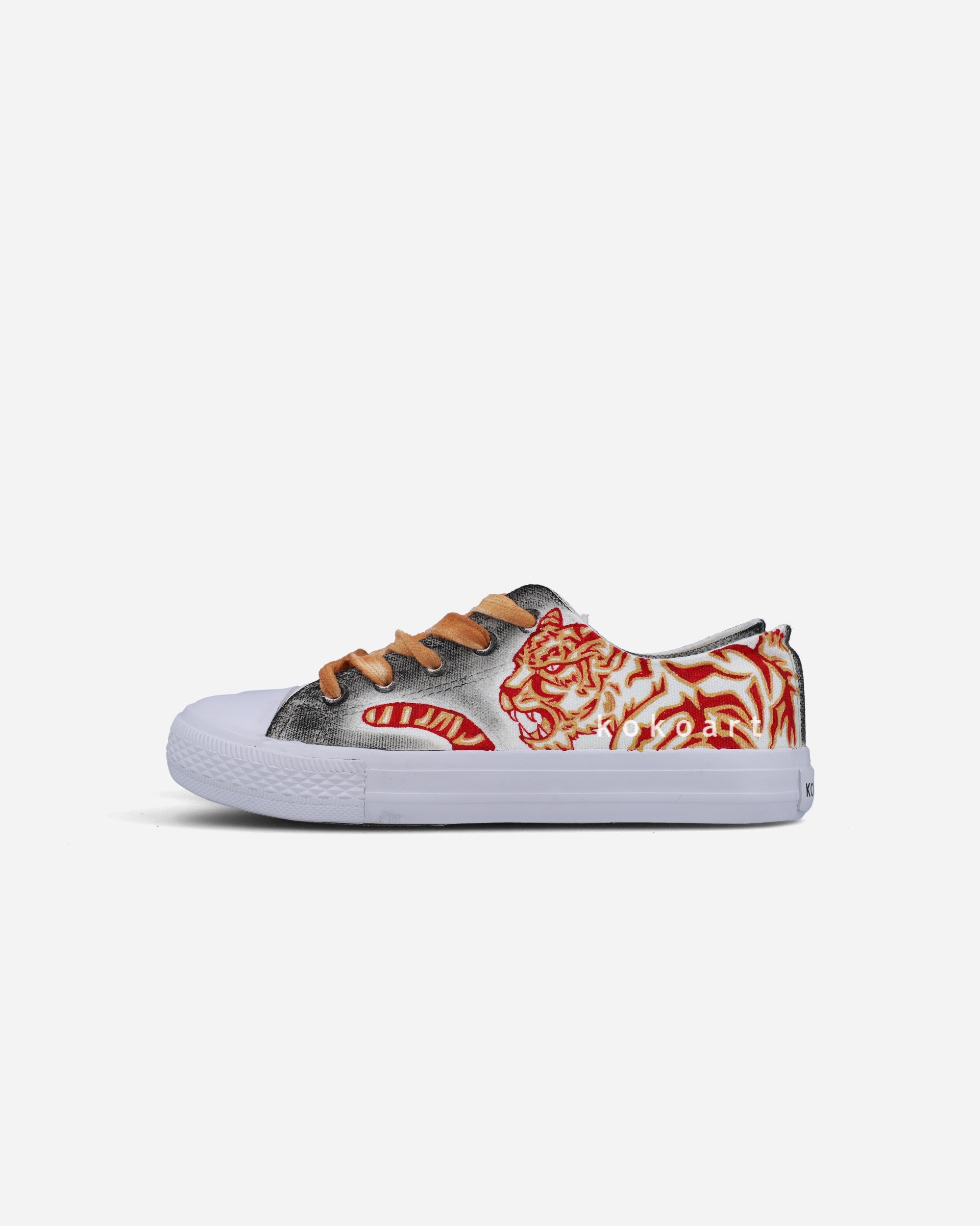 Red and Orange Dragon and Tiger Hand Painted Shoes