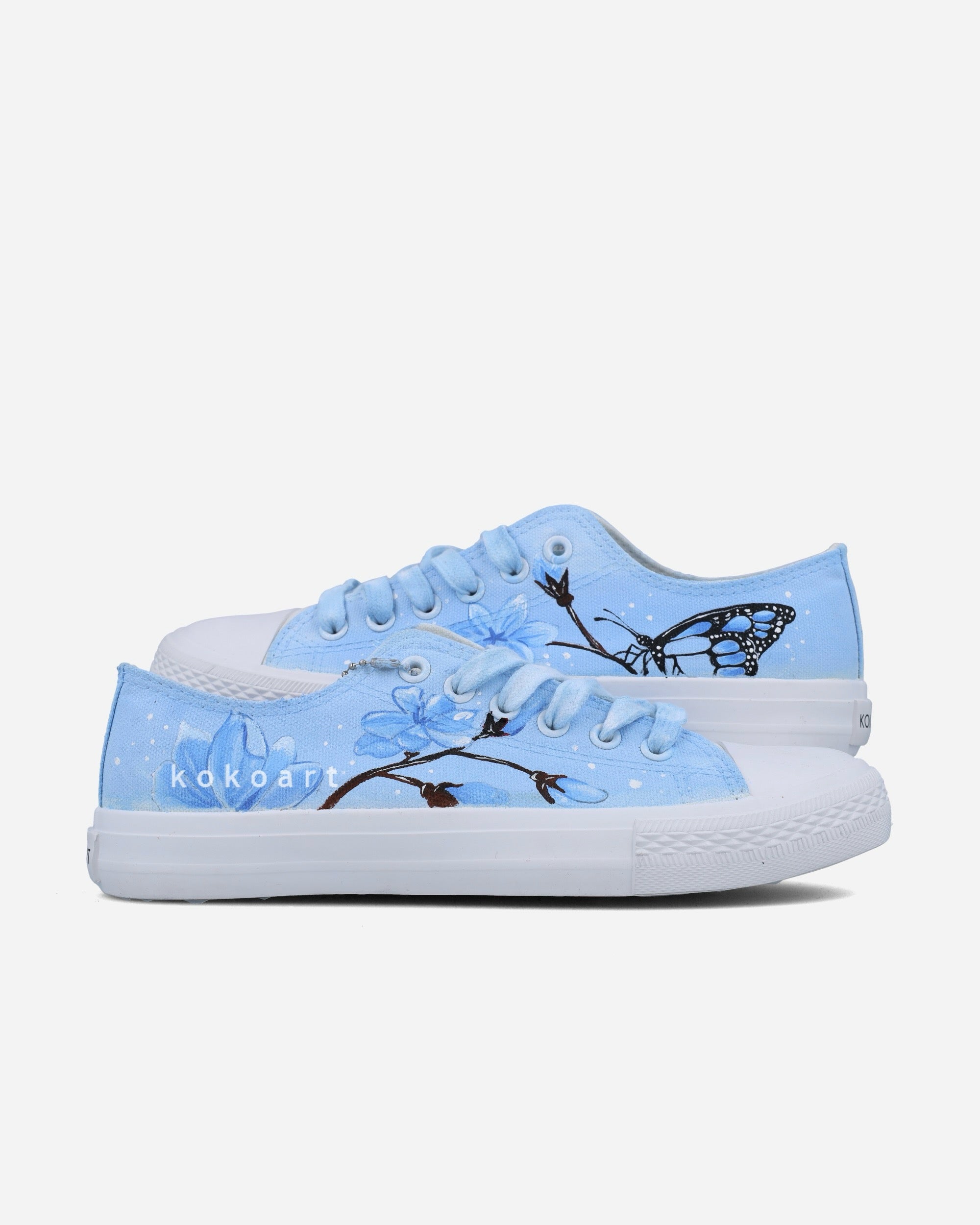 Blue Flowers and Butterfly Hand Painted Shoes