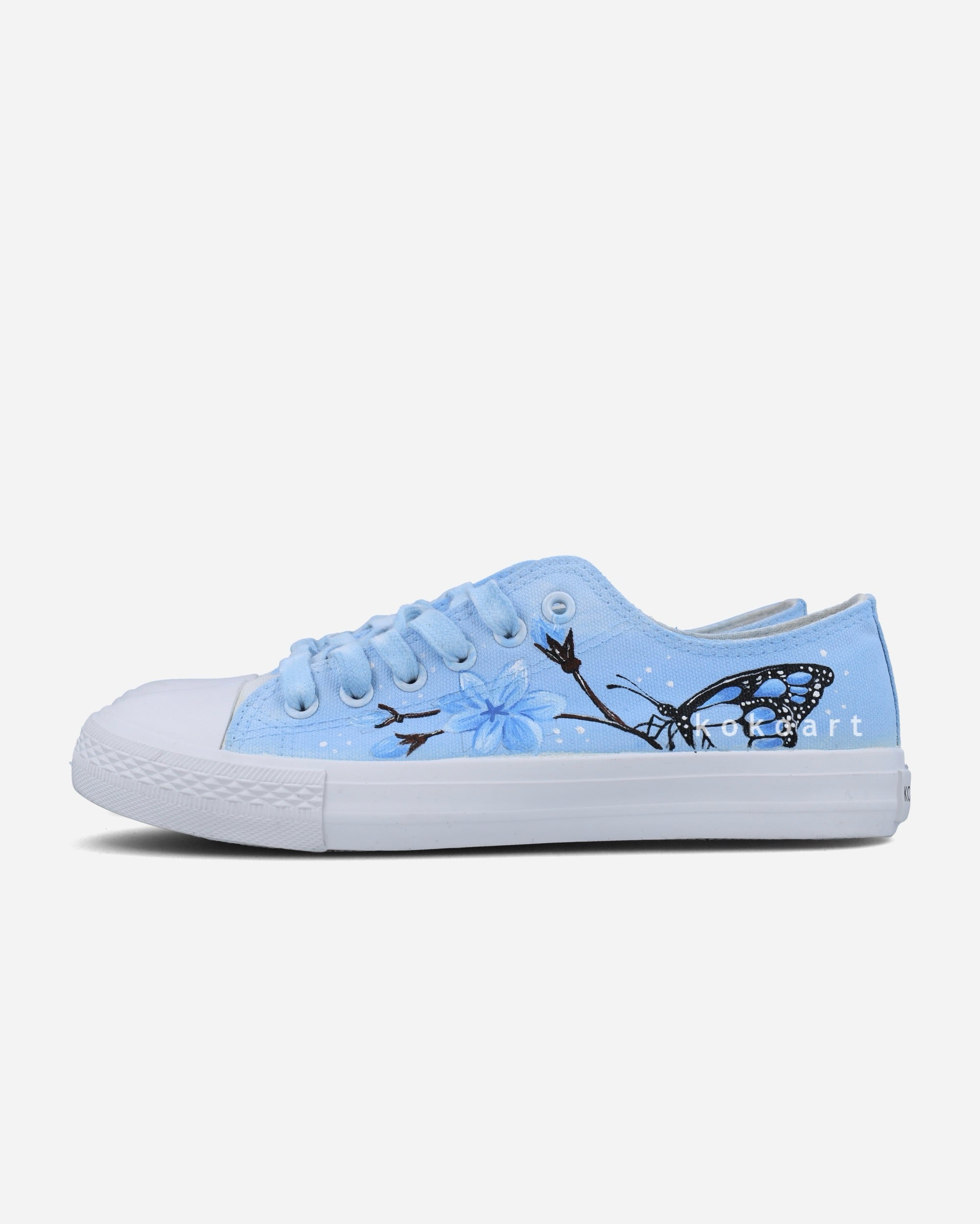 Blue Flowers and Butterfly Hand Painted Shoes