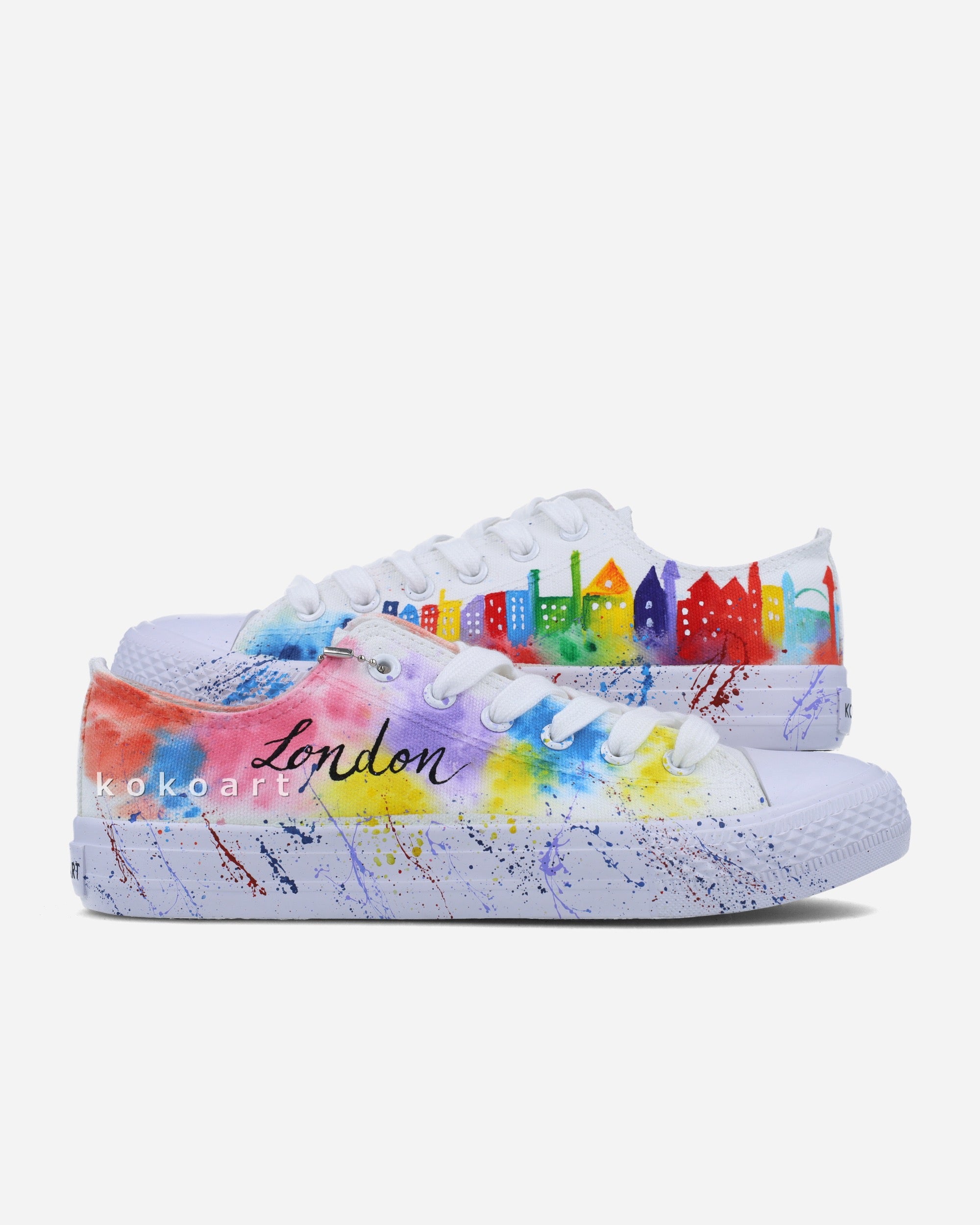 London Skyline Watercolour and Splatters Hand Painted Shoes