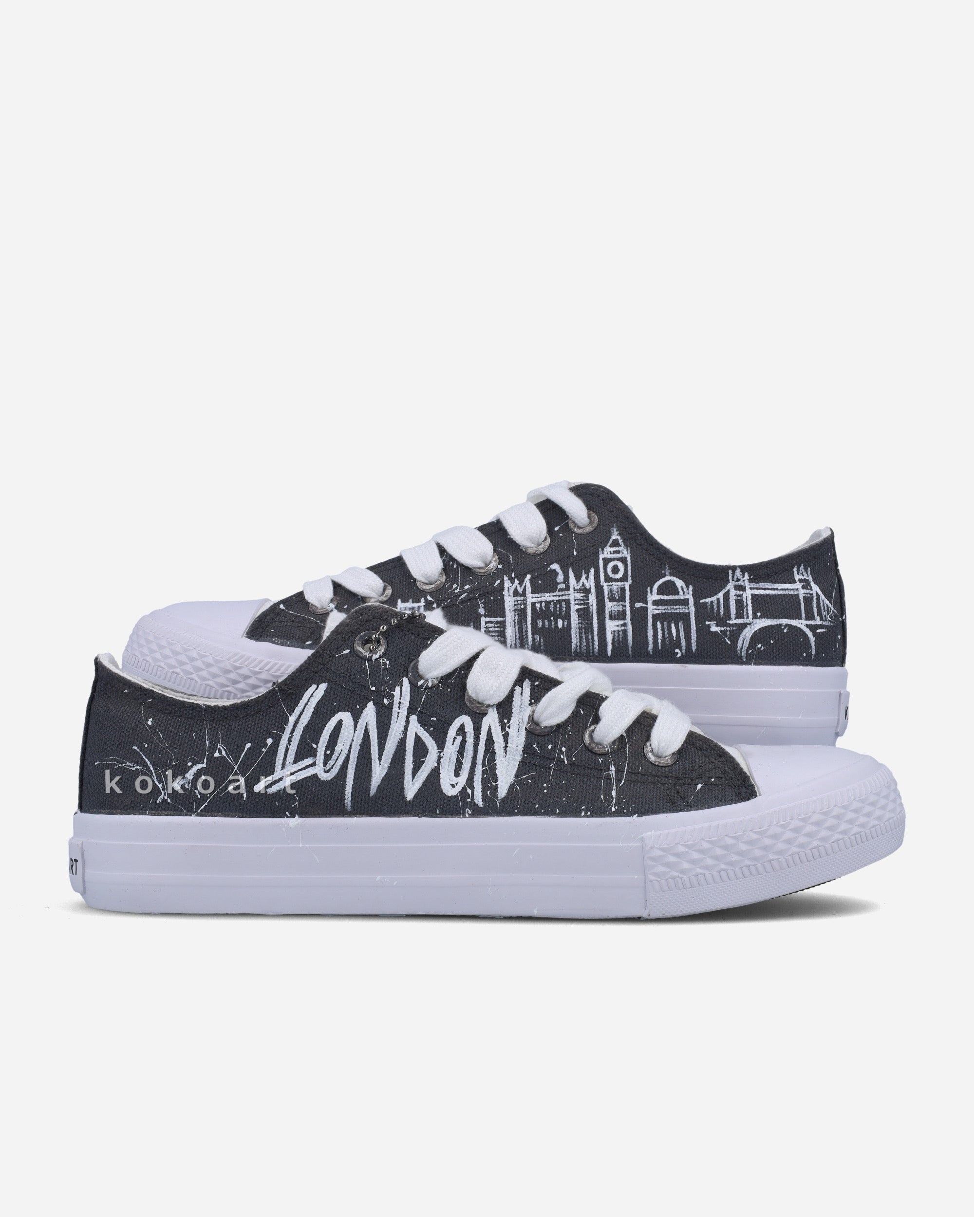 London Black and Grey Skyline Hand Painted Shoes