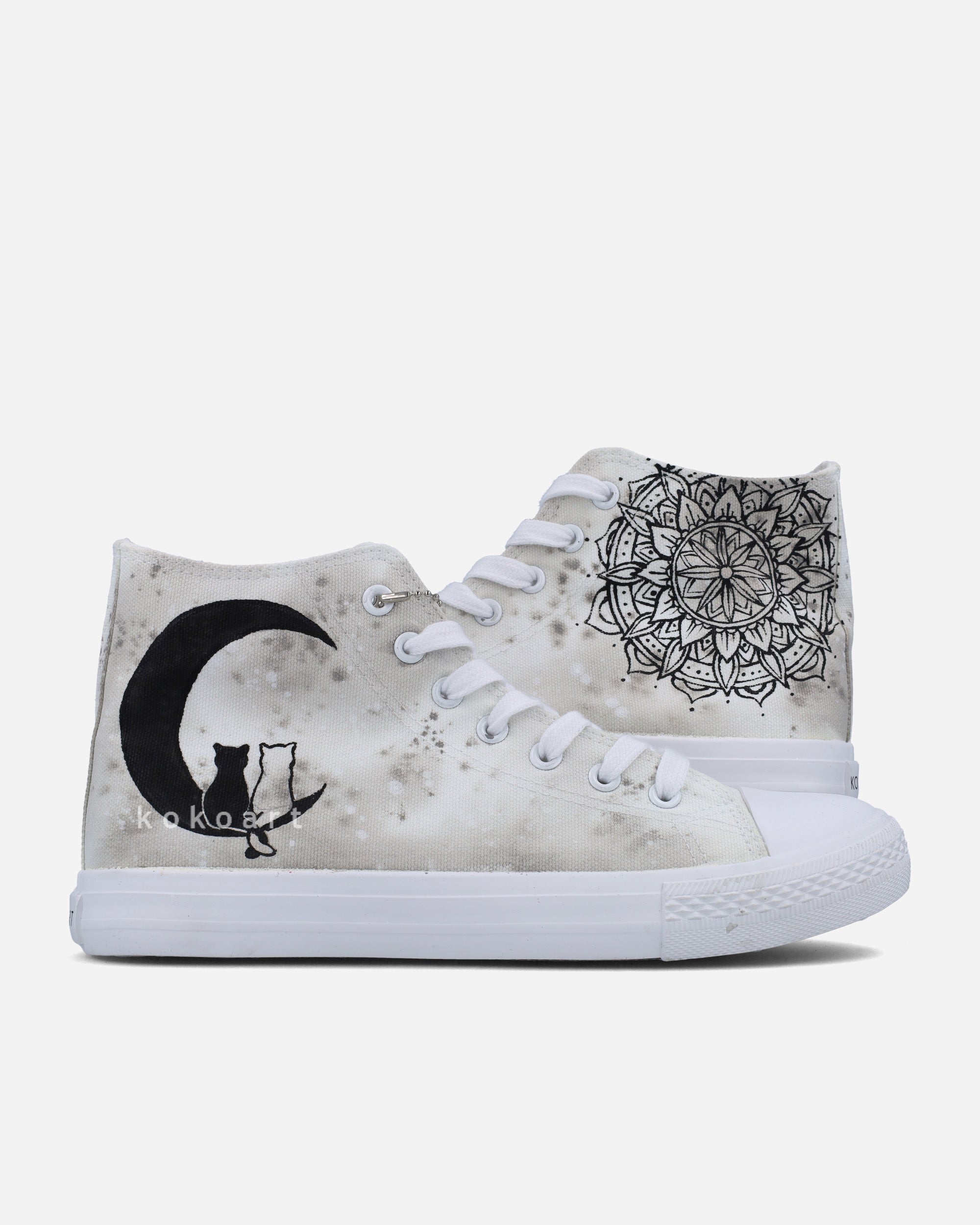 Black Cats Silohuette and MandalaHand Painted Shoes
