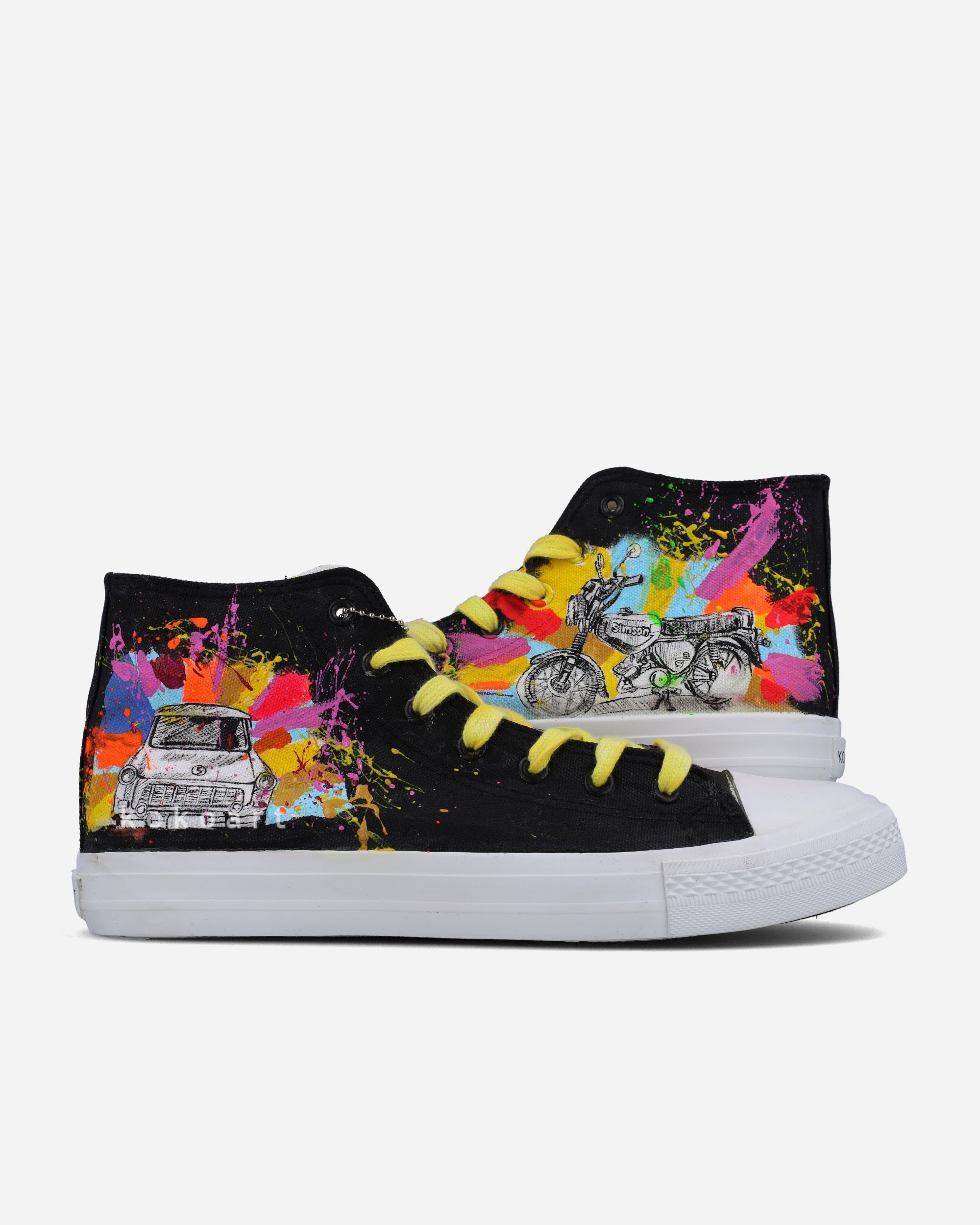 Sketchy Car & Motorcycle with Colour Splash Hand Painted Shoes