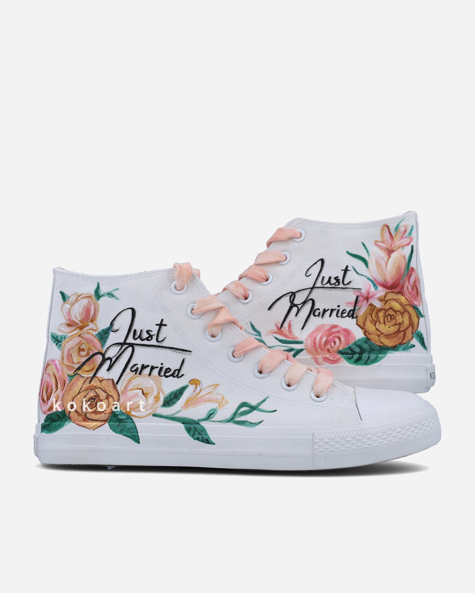 Just Married Floral Wedding Shoes