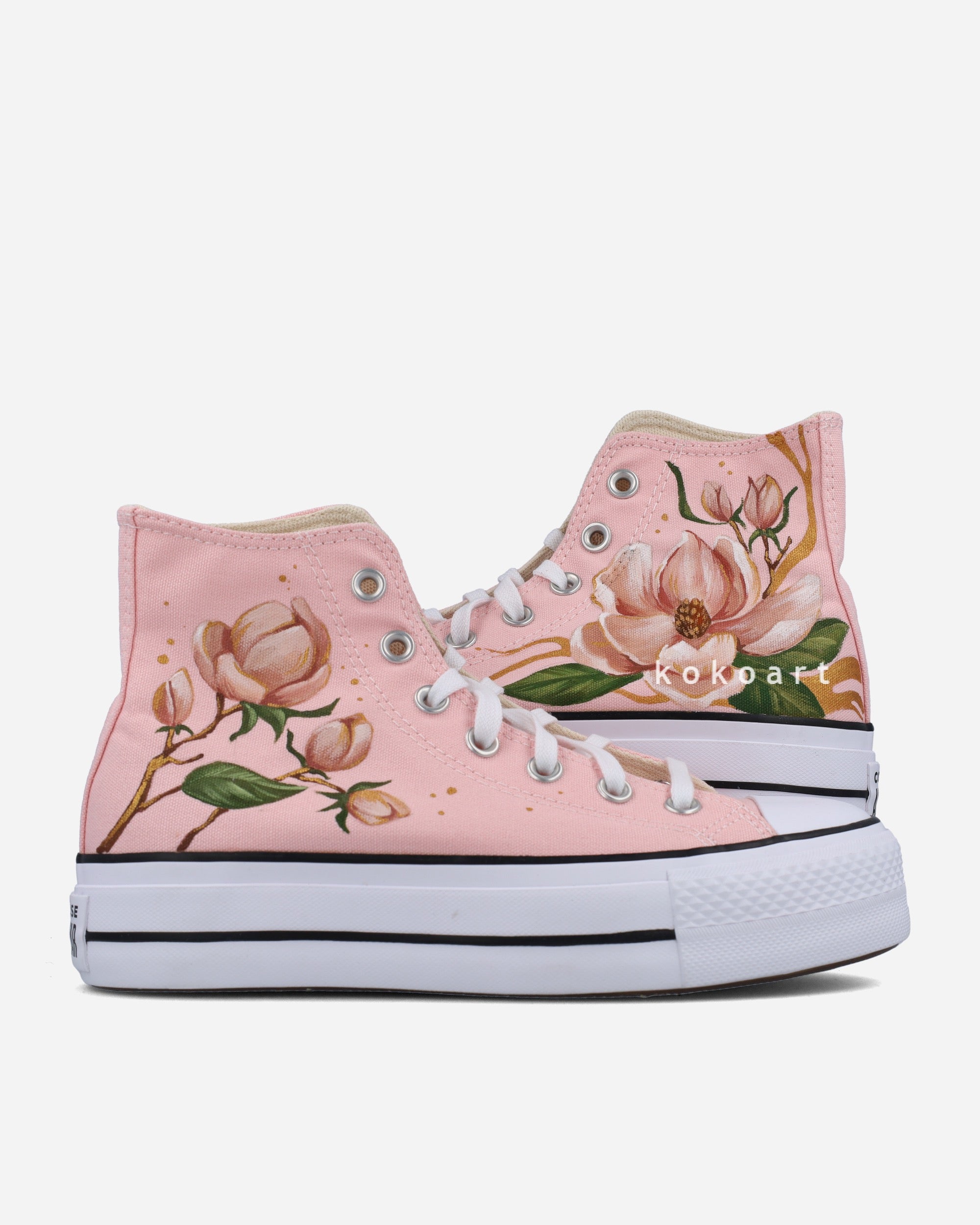All Star Platforms Hand Painted Flowers
