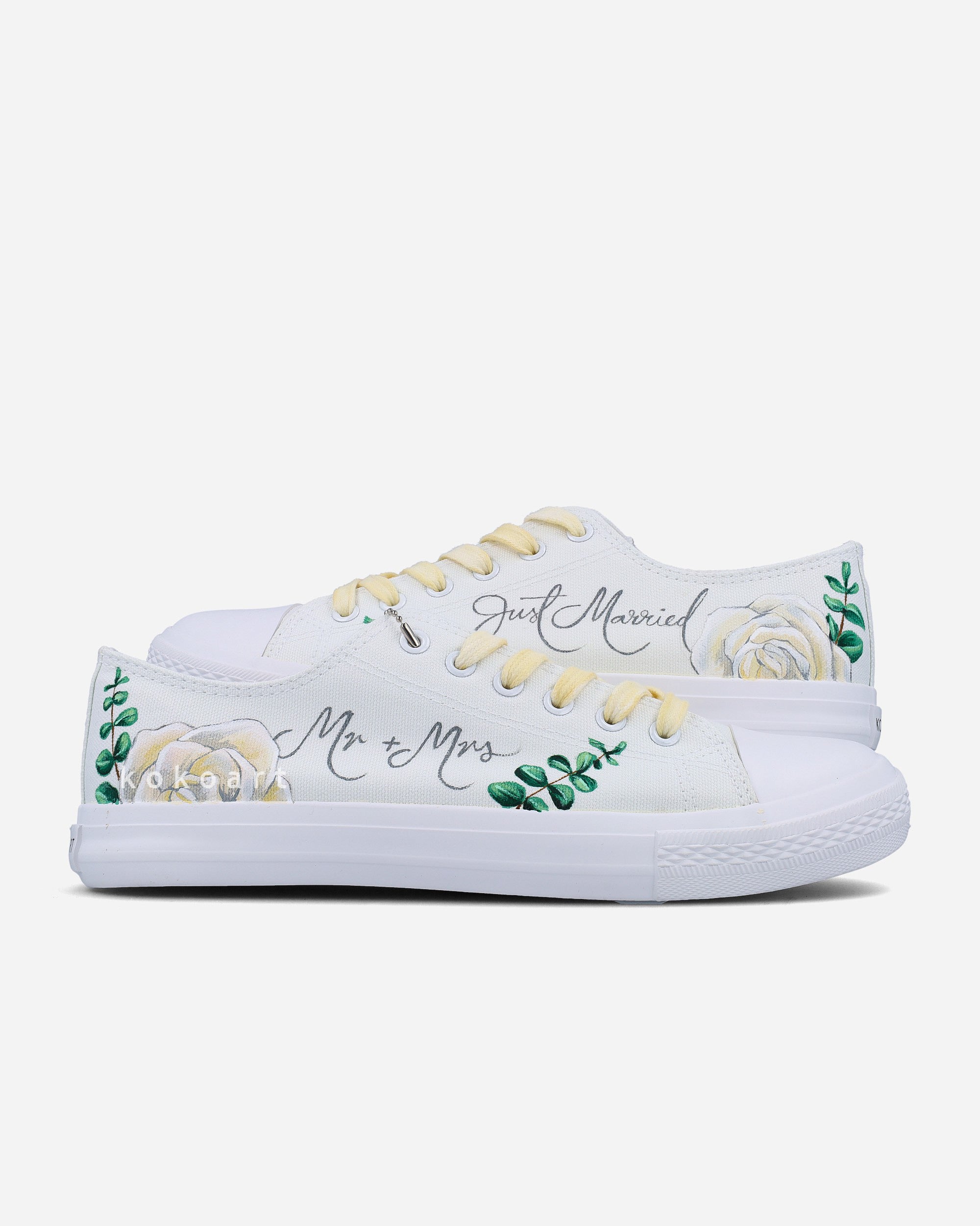 Mr & Mrs White Roses Hand Painted Wedding Shoes