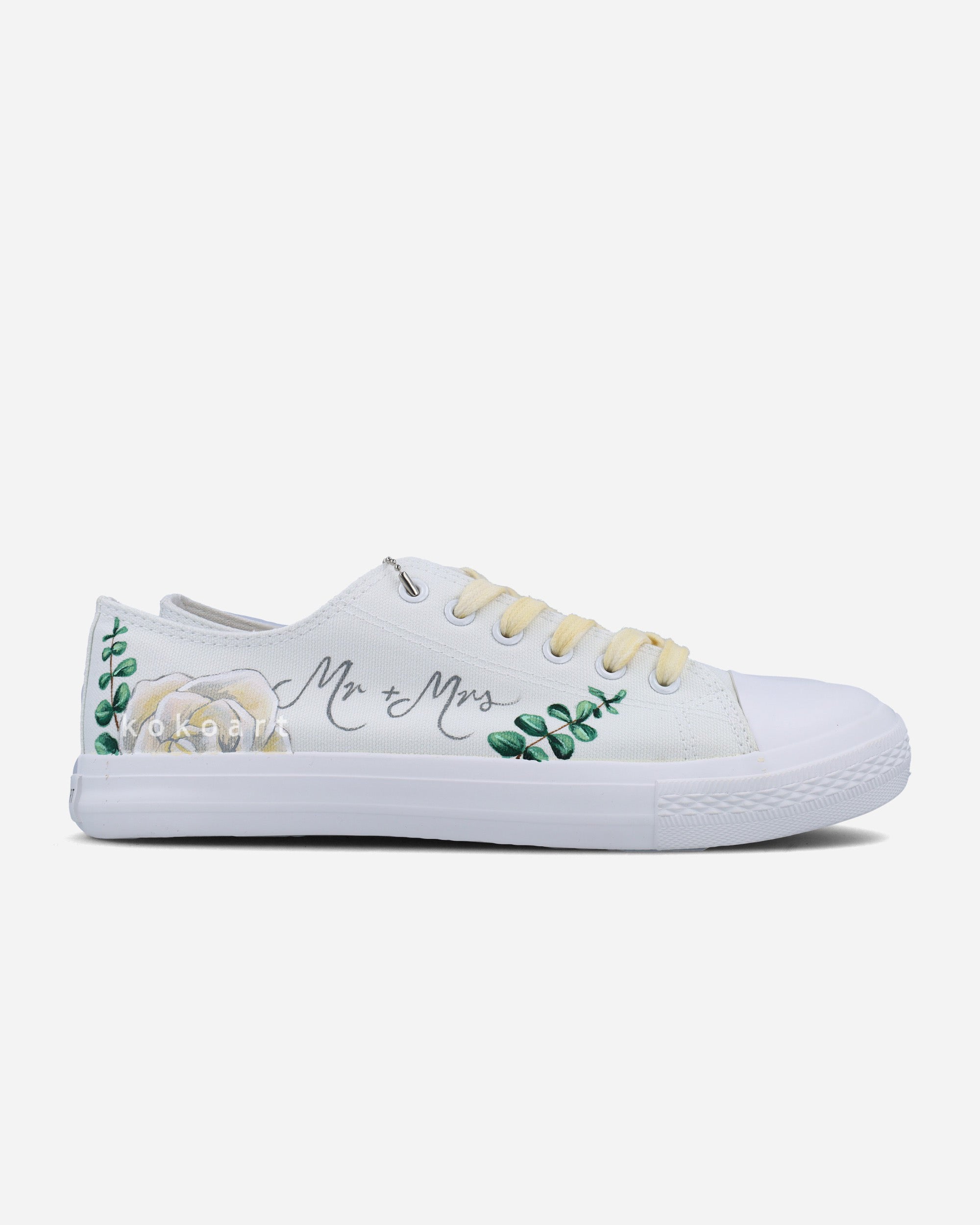 Mr & Mrs White Roses Hand Painted Wedding Shoes