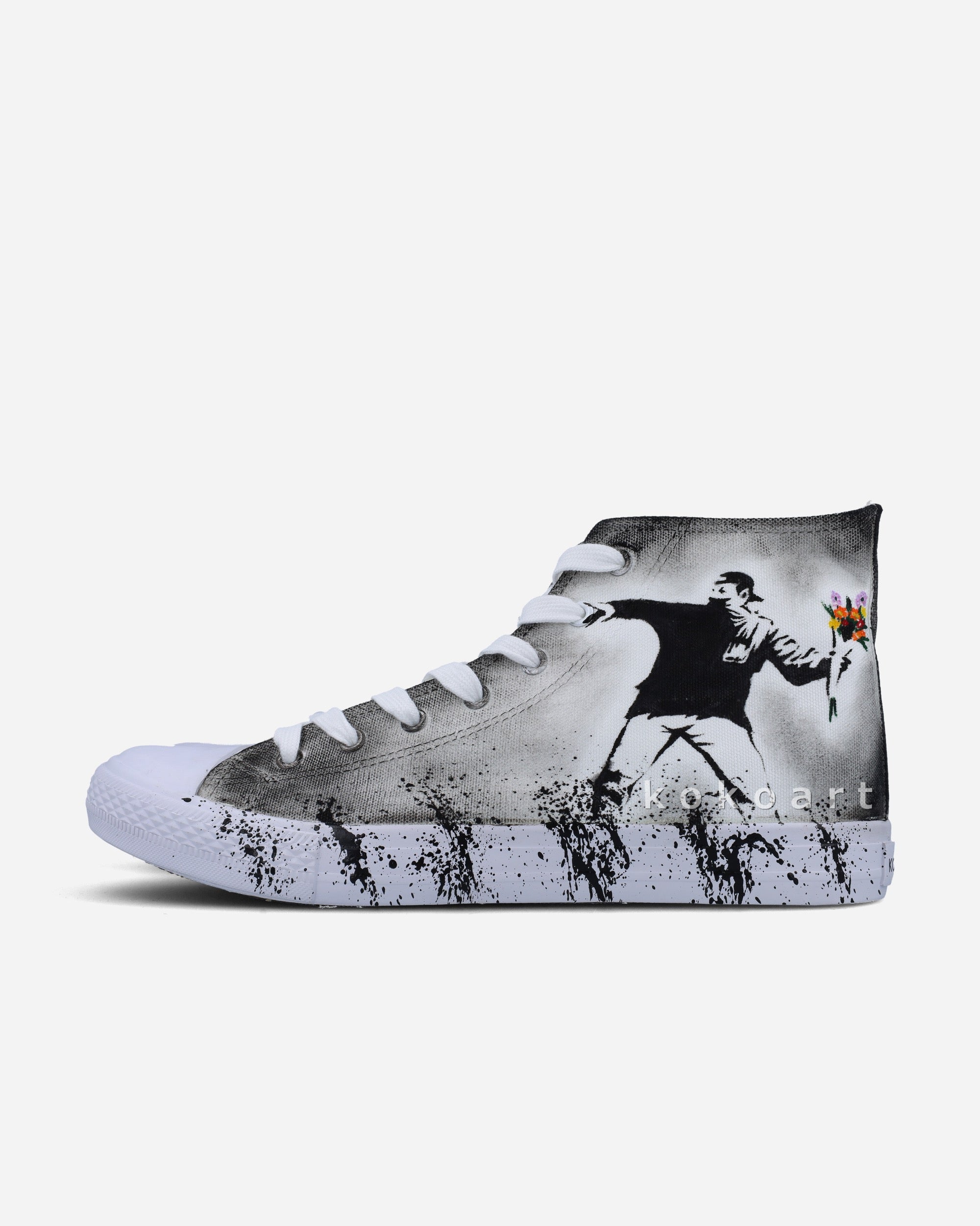 Girl with Balloon and Flower Thrower with Bricks Hand Painted Shoes