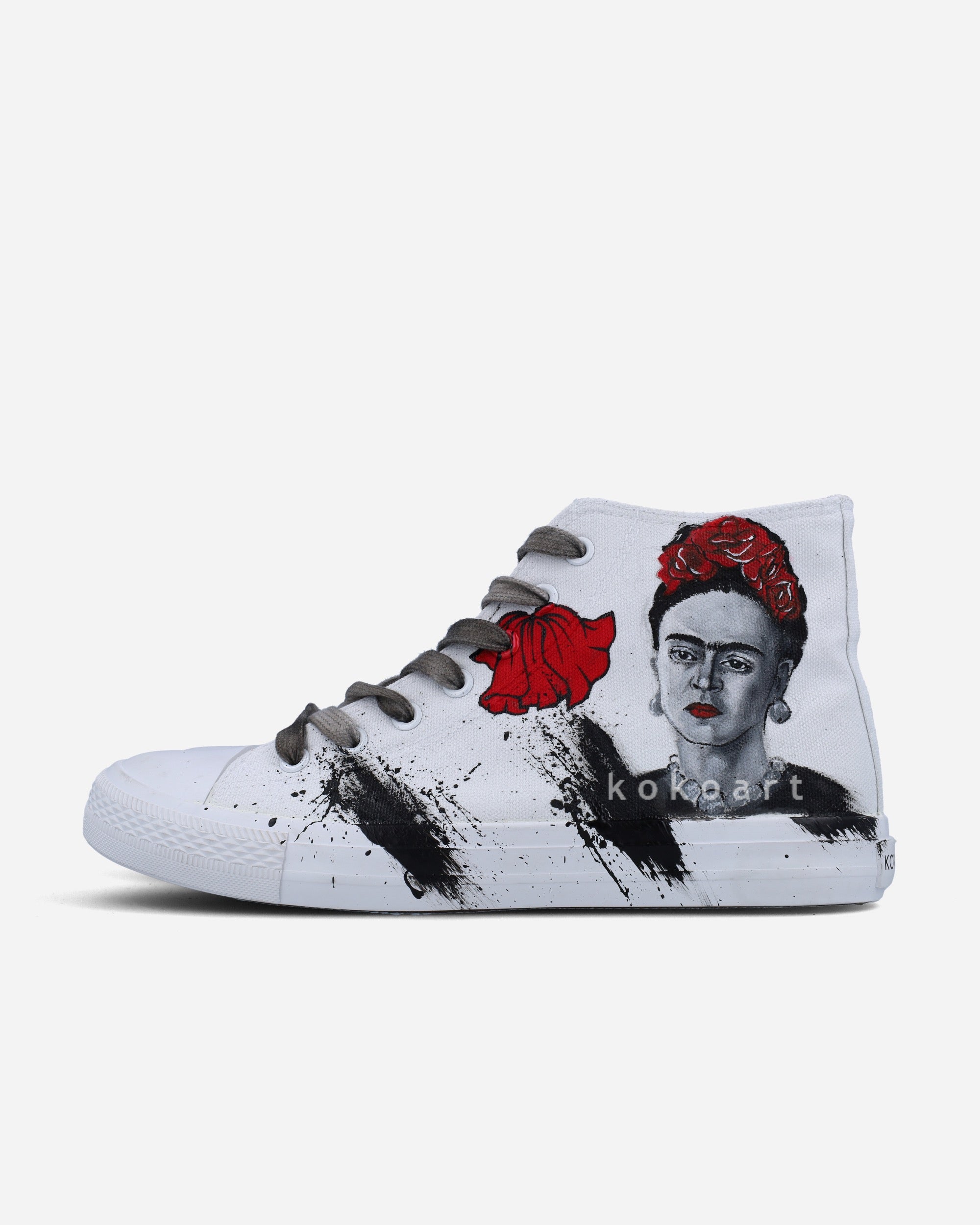 Frida Kahlo Red Flowers Hand Painted Shoes