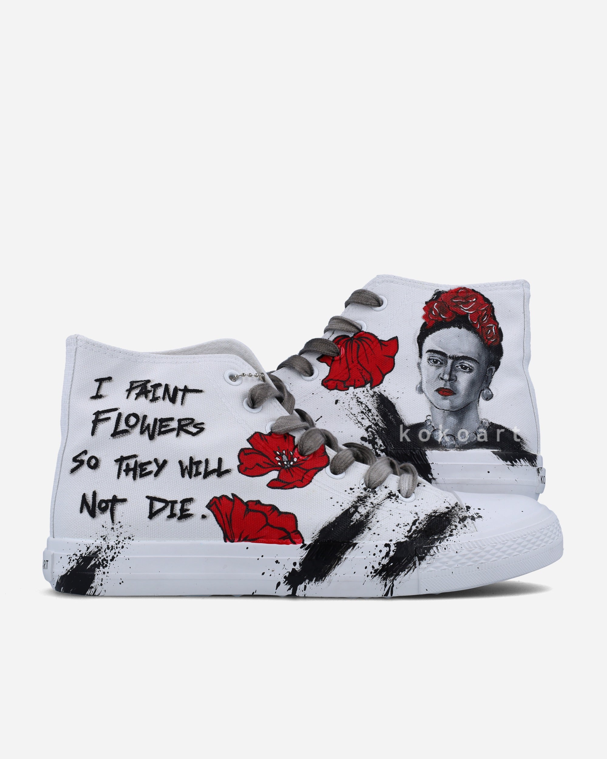Frida Kahlo Red Flowers Hand Painted Shoes
