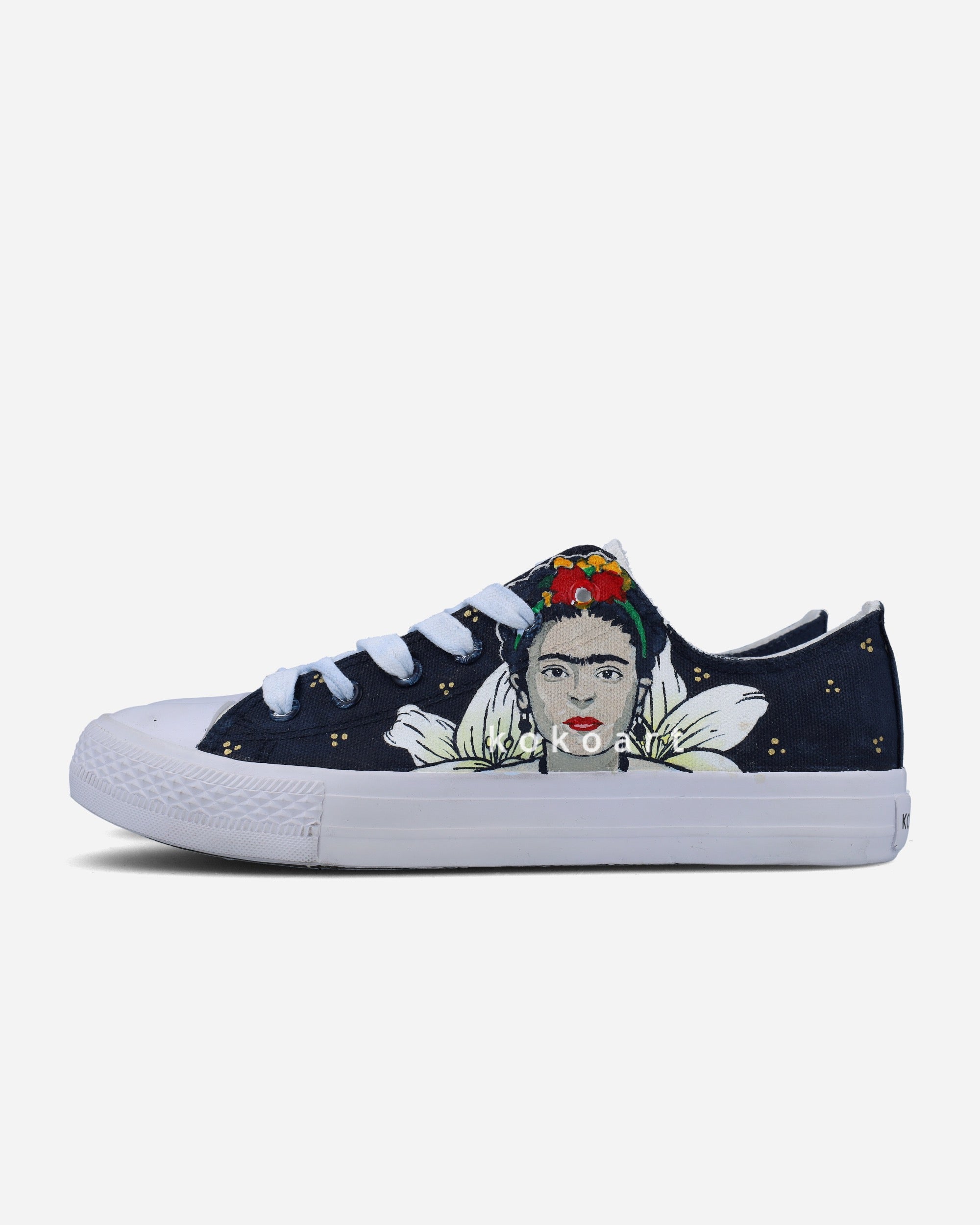 Frida Kahlo Navy Portrait Hand Painted Shoes