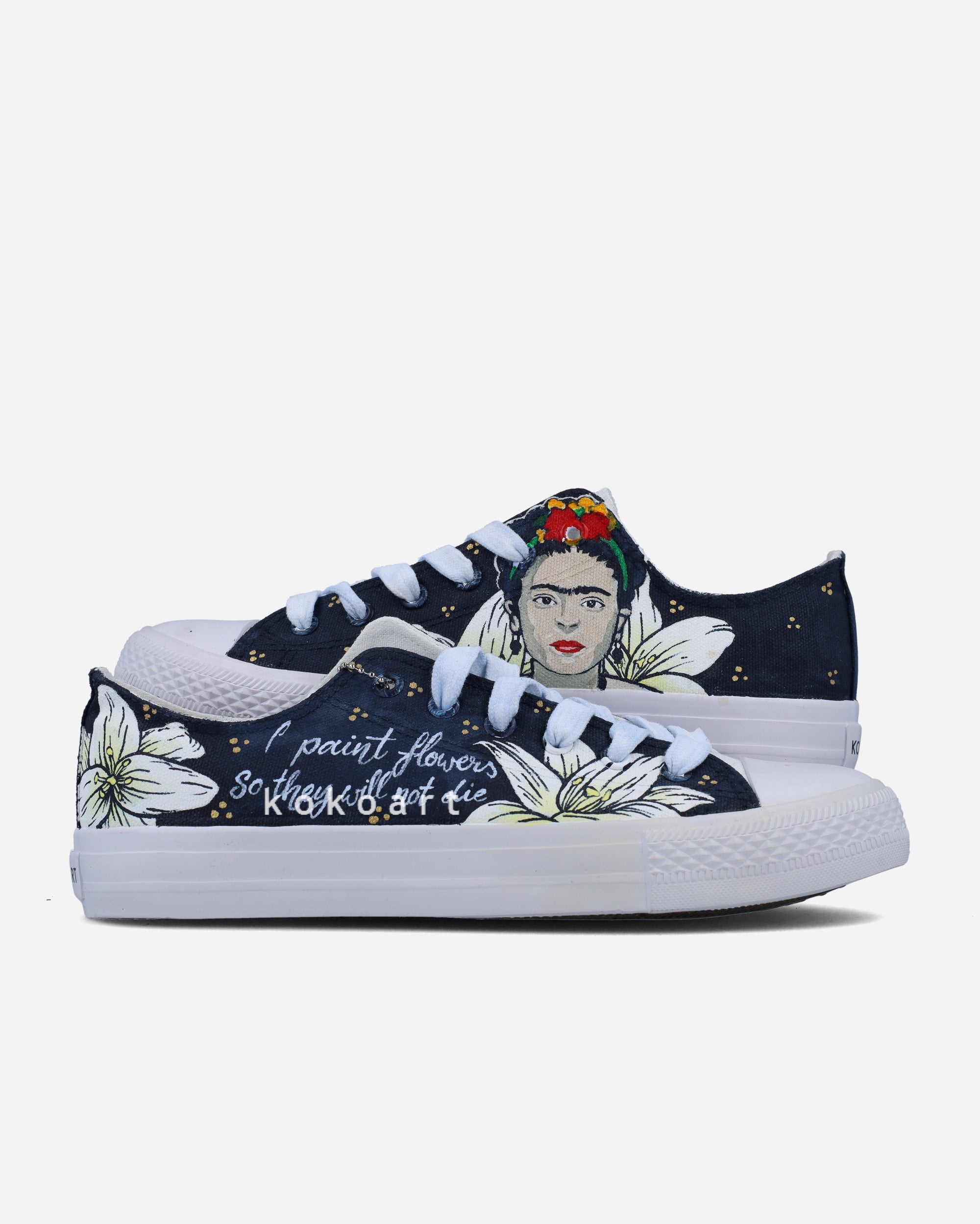 Frida Kahlo Navy Portrait Hand Painted Shoes