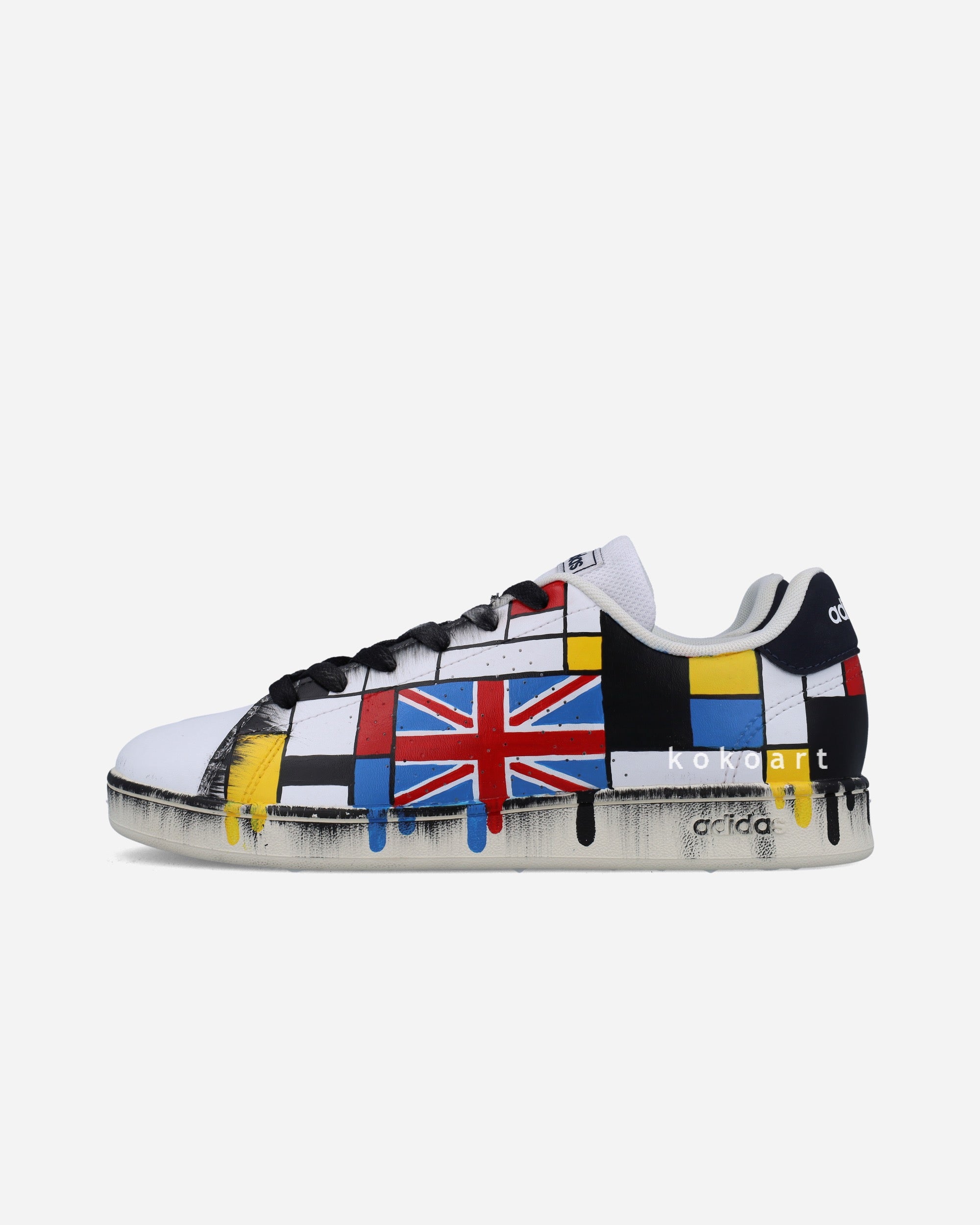 Customisable Hand Painted Adidas Mondrian with Flags