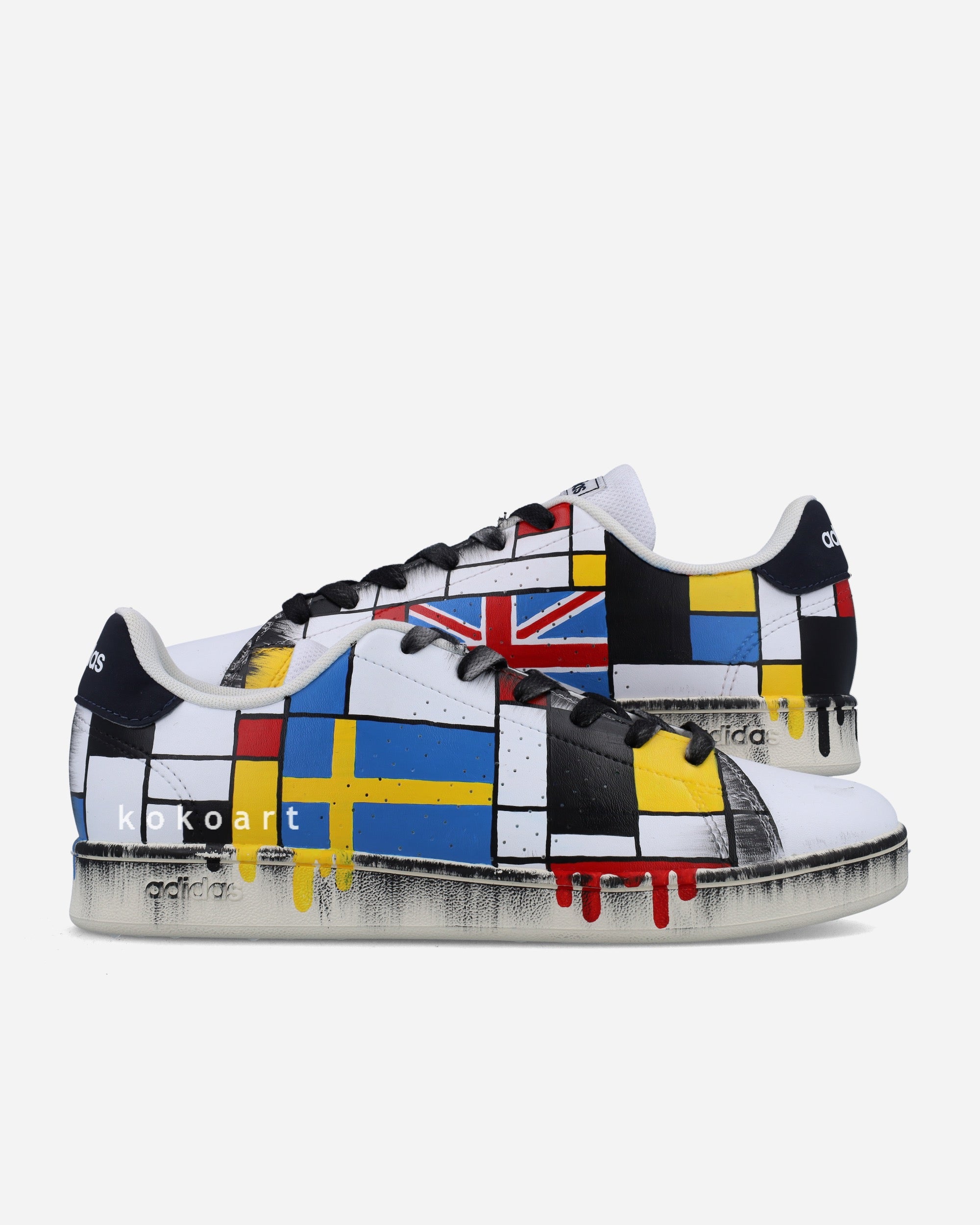 Customisable Hand Painted Adidas Mondrian with Flags