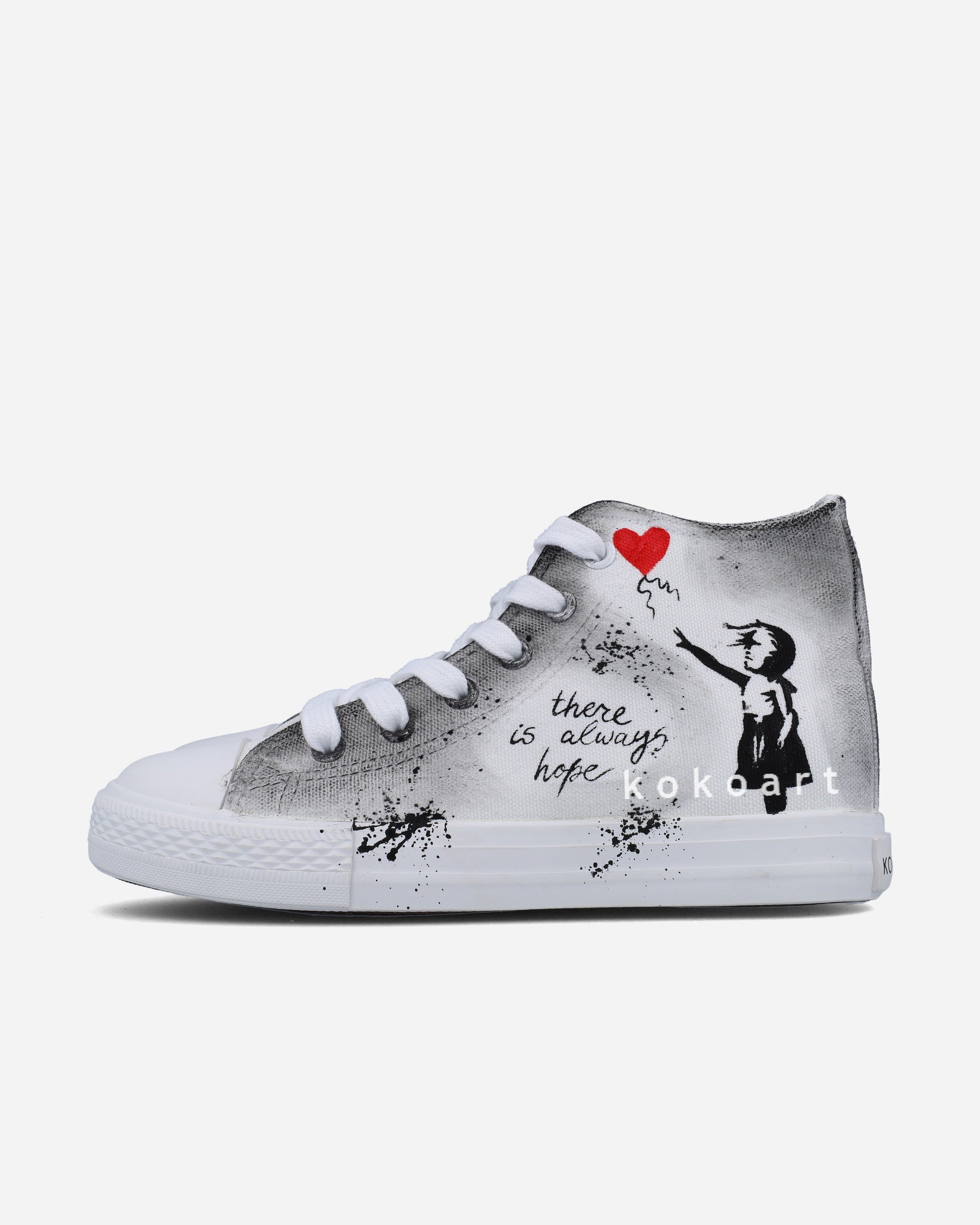 Girl with Balloon Hand Painted Shoes